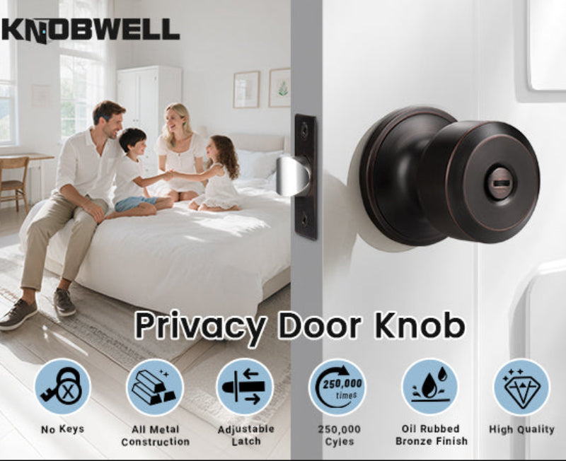 KNOBWELL Cylinder Ball Interior Privacy Door Knobs With Lock For Bedroom - KNOBWELL