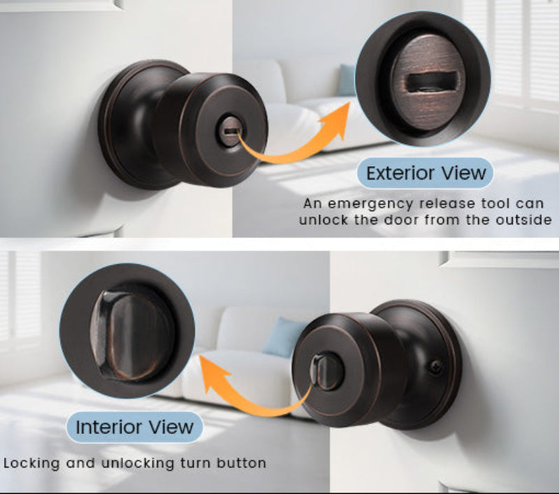 KNOBWELL Cylinder Ball Interior Privacy Door Knobs With Lock For Bedroom - KNOBWELL