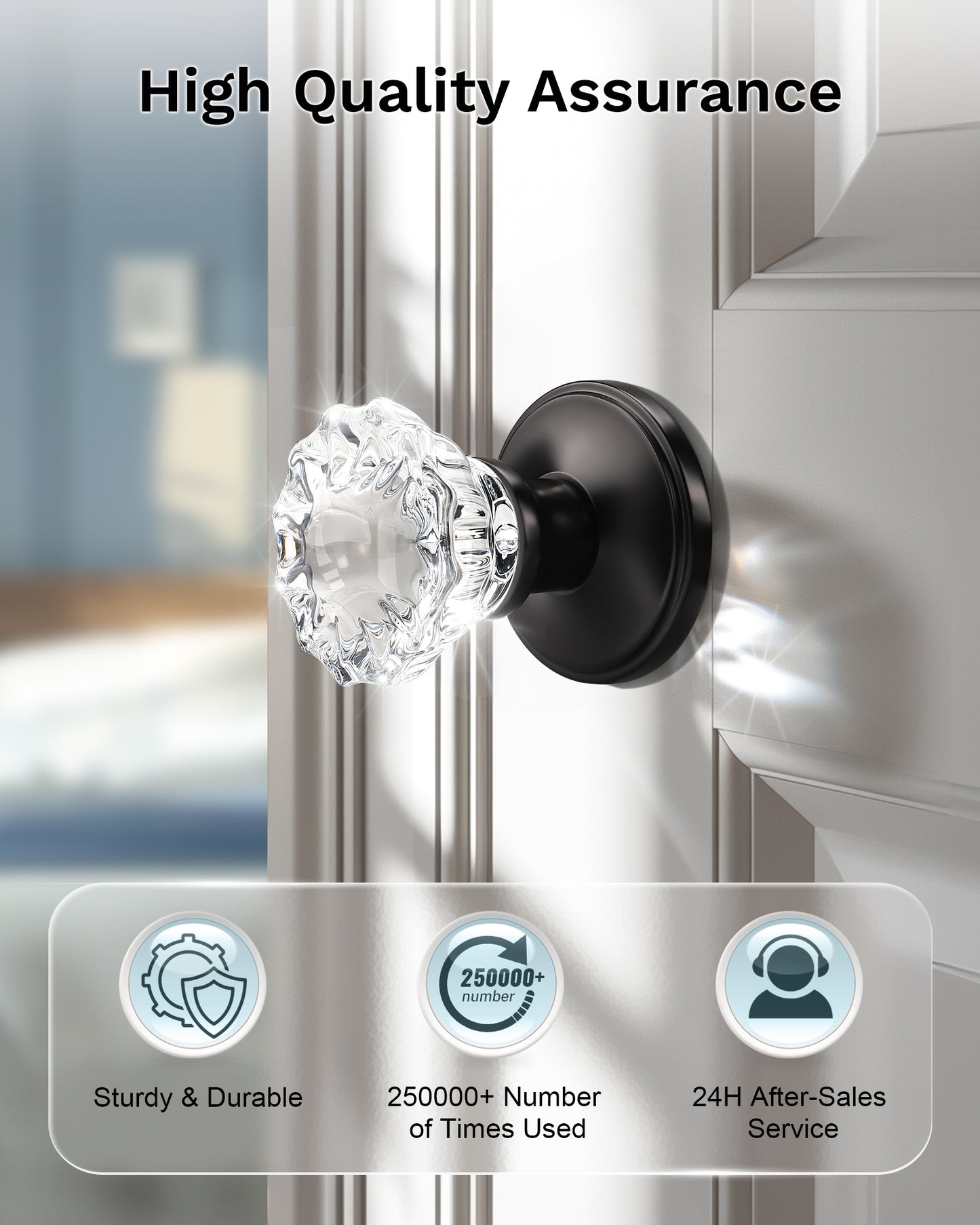 Modern Crystal Door Knobs with Classic Round Rosette - DLC20