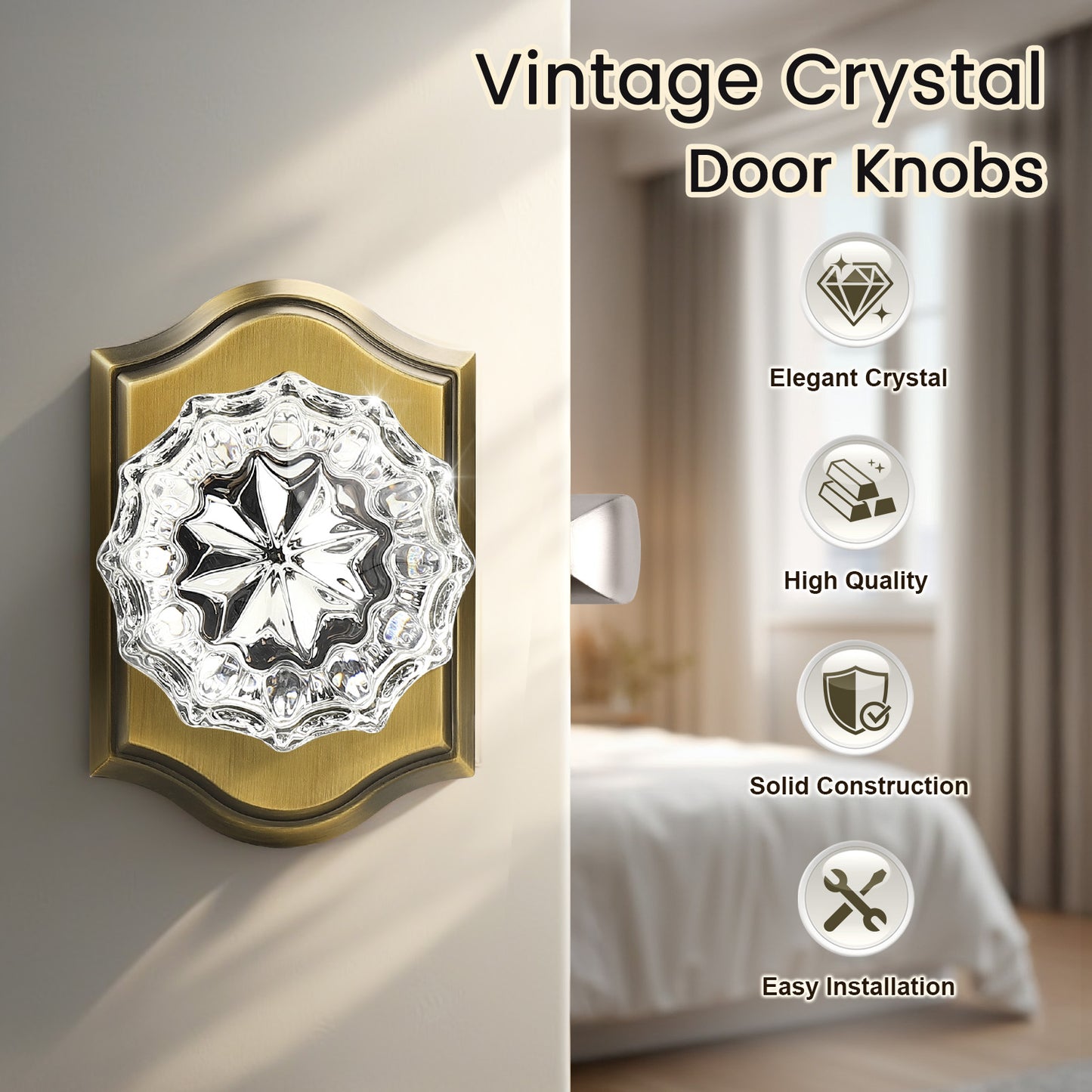 KNOBWELL Glass Door Knobs Interior, Vintage Crystal Door Knobs, Door Locksets（C20H）
