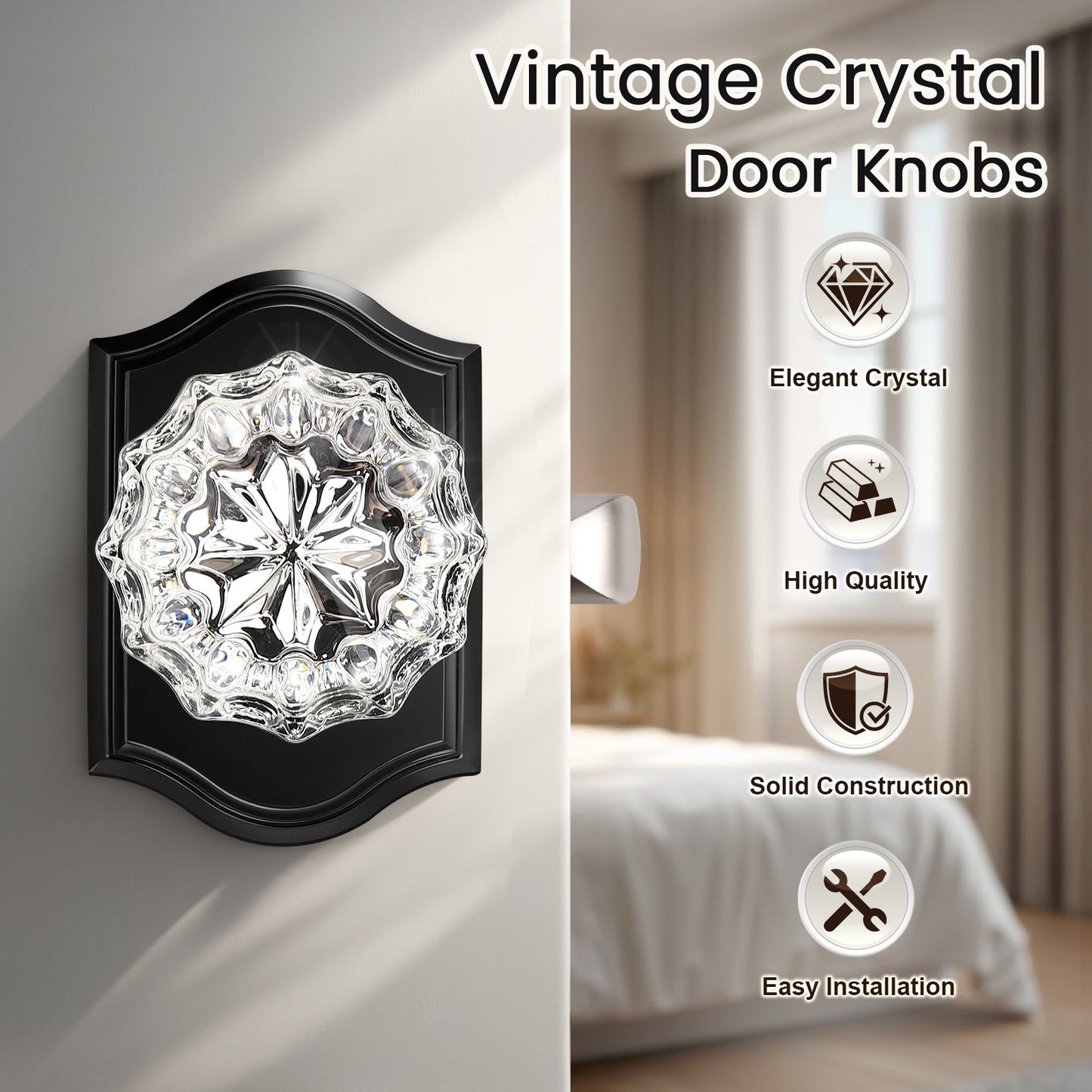 KNOBWELL Glass Door Knobs Interior, Vintage Crystal Door Knobs, Door Locksets（C20H）