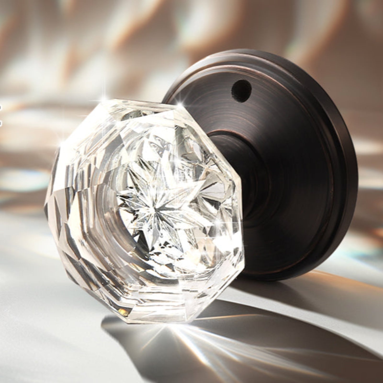 Close-up of Knobwell Vintage Crystal Privacy Door Knobs With Lock For Bed/Bath-DLC3BK