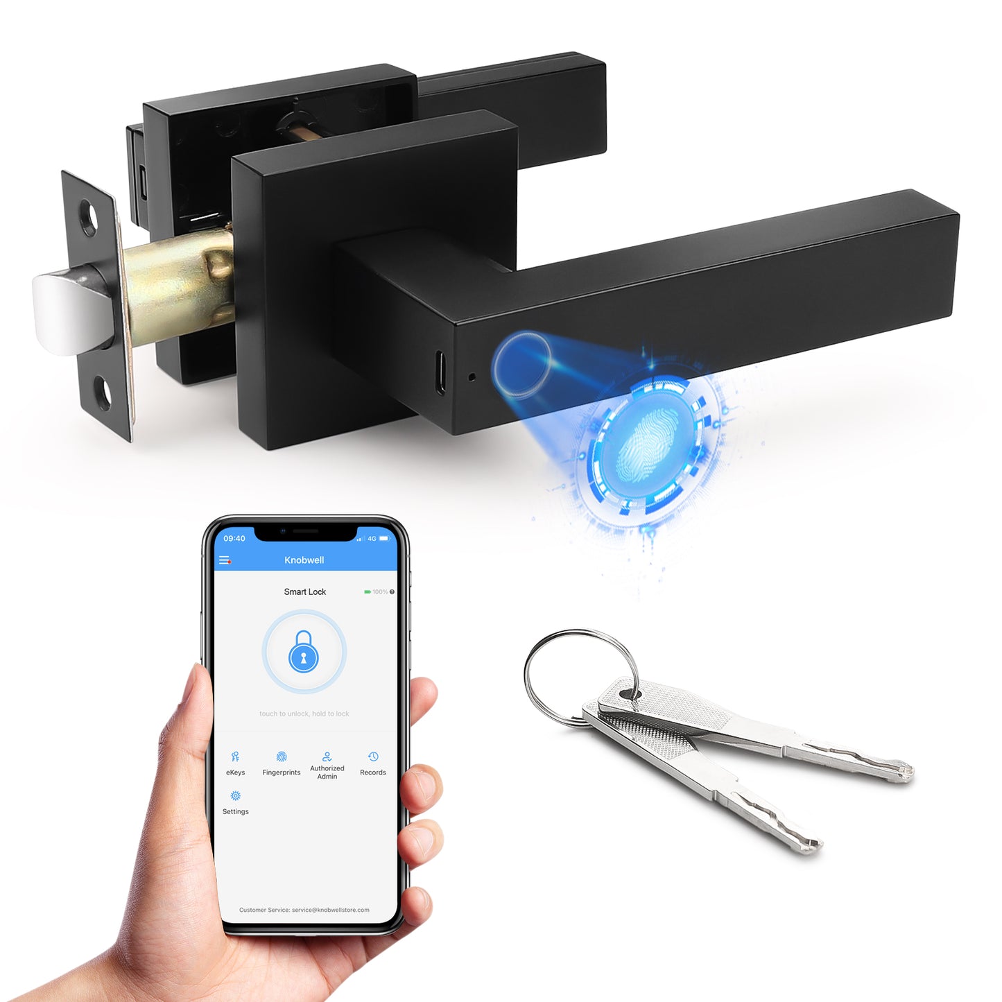 KNOBWELL Smart Door Handle with Lock, Fingerprint Door Lock with APP Remote Control, Biometric Door Handle