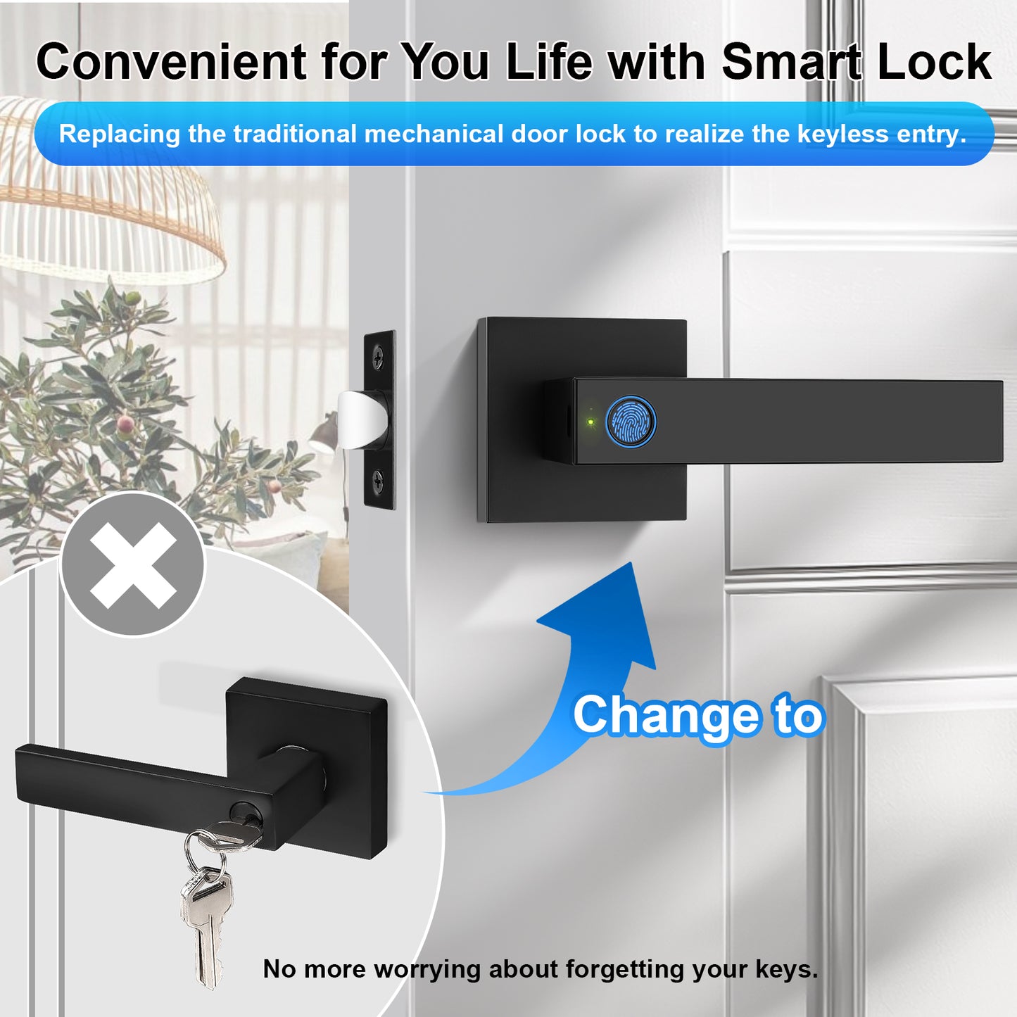 KNOBWELL Smart Door Handle with Lock, Fingerprint Door Lock with APP Remote Control, Biometric Door Handle