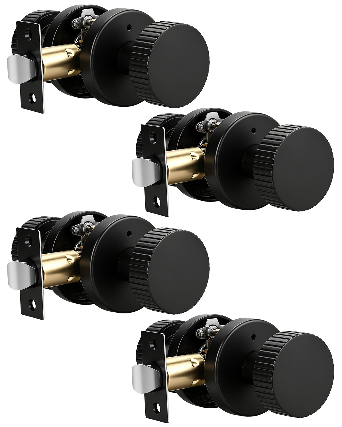 KNOBWELL 1 Pack Satin Brass Door Knobs Interior, Passage Brass Door Handle for Closet Hallway Keyless, Reversible Modern Design Levers Closet Knobs, Anti-Slip Threaded Grip, 250000 Cycles