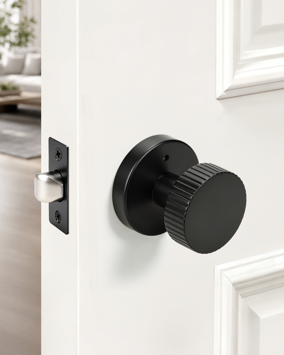 KNOBWELL 1 Pack Satin Brass Door Knobs Interior, Passage Brass Door Handle for Closet Hallway Keyless, Reversible Modern Design Levers Closet Knobs, Anti-Slip Threaded Grip, 250000 Cycles