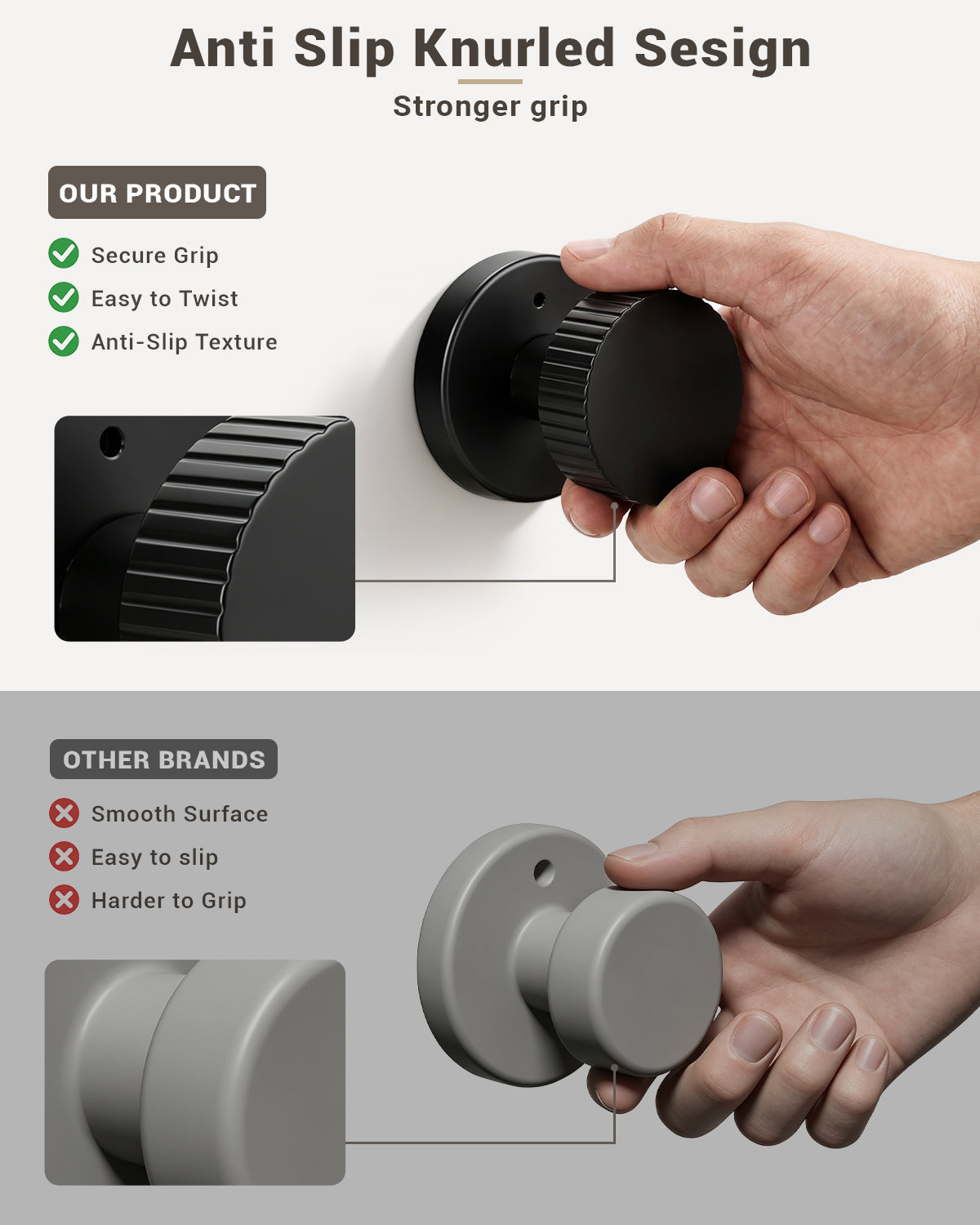 KNOBWELL 1 Pack Satin Brass Door Knobs Interior, Passage Brass Door Handle for Closet Hallway Keyless, Reversible Modern Design Levers Closet Knobs, Anti-Slip Threaded Grip, 250000 Cycles