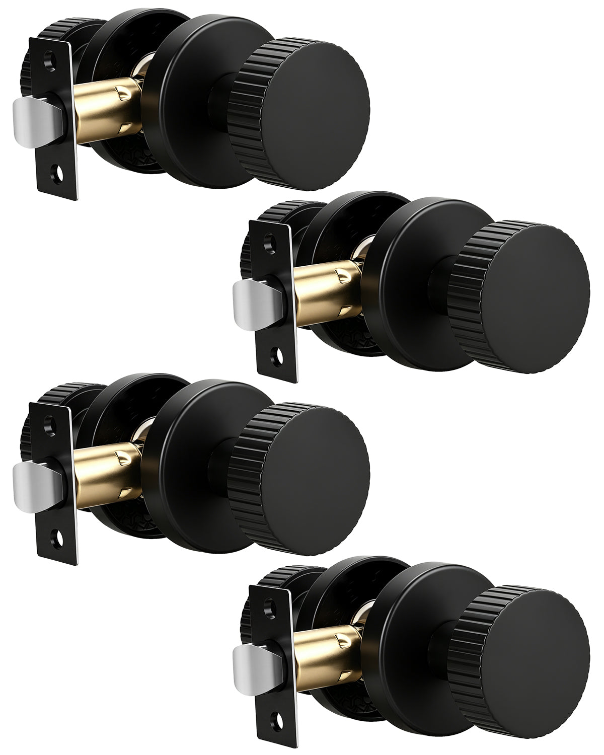 KNOBWELL 1 Pack Satin Brass Door Knobs Interior, Passage Brass Door Handle for Closet Hallway Keyless, Reversible Modern Design Levers Closet Knobs, Anti-Slip Threaded Grip, 250000 Cycles