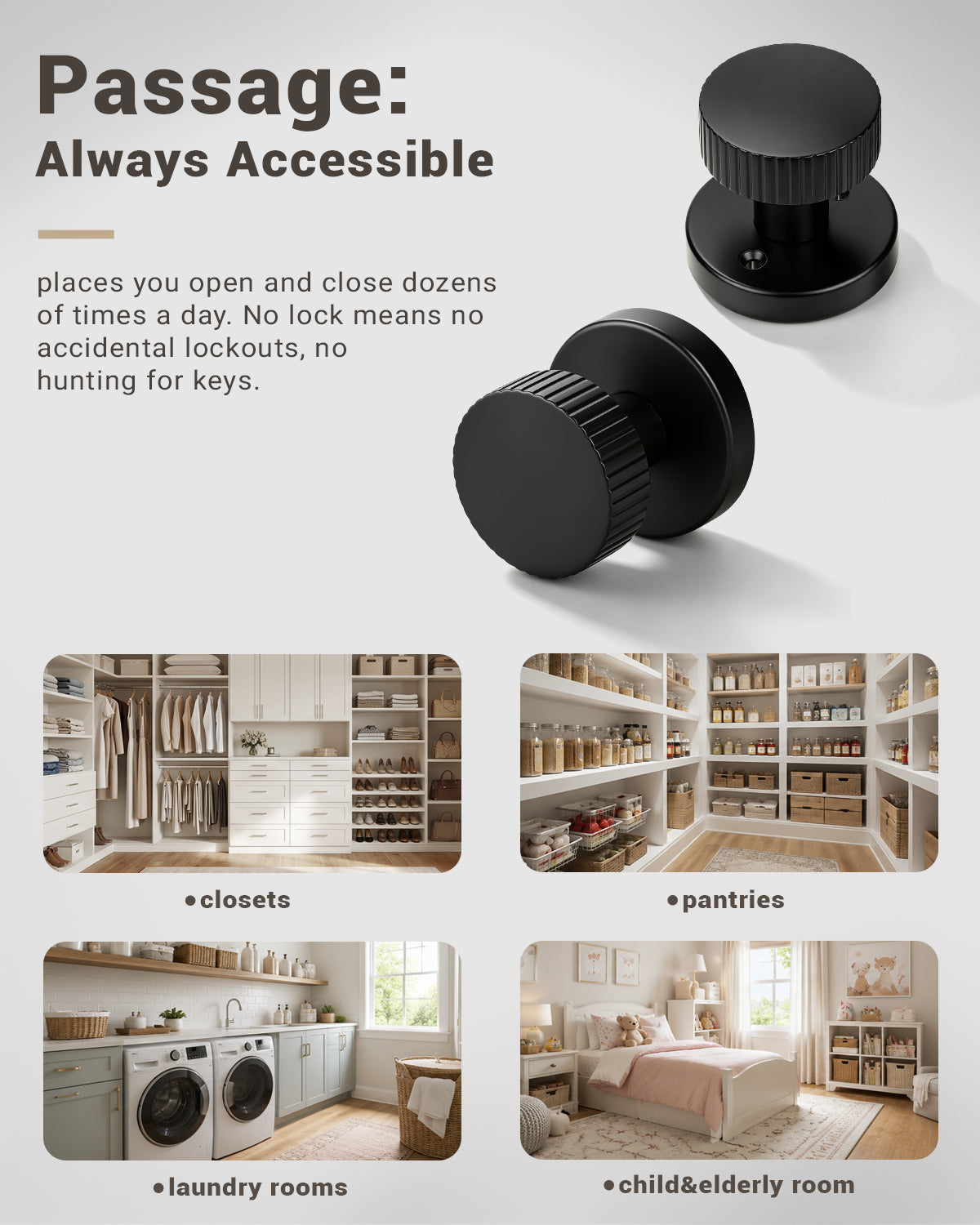 KNOBWELL 1 Pack Satin Brass Door Knobs Interior, Passage Brass Door Handle for Closet Hallway Keyless, Reversible Modern Design Levers Closet Knobs, Anti-Slip Threaded Grip, 250000 Cycles
