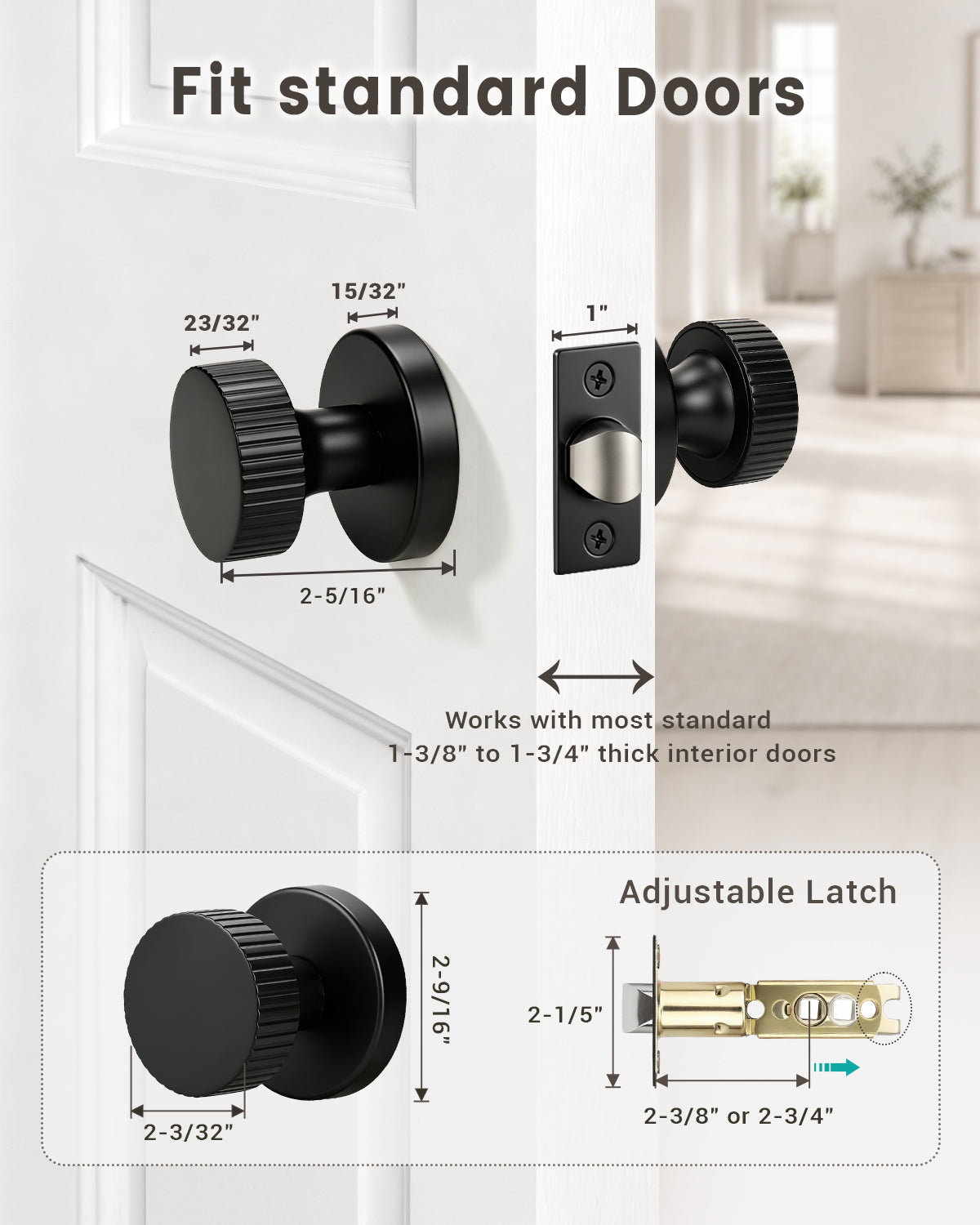 KNOBWELL 1 Pack Satin Brass Door Knobs Interior, Passage Brass Door Handle for Closet Hallway Keyless, Reversible Modern Design Levers Closet Knobs, Anti-Slip Threaded Grip, 250000 Cycles
