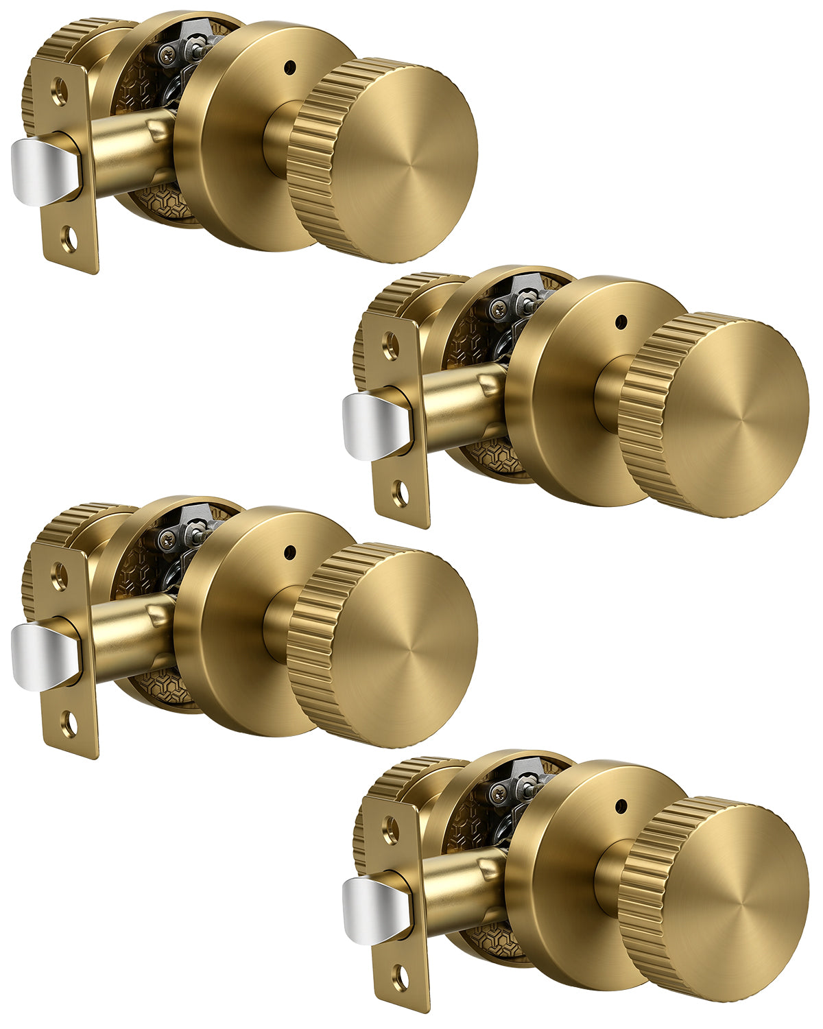 KNOBWELL 1 Pack Satin Brass Door Knobs Interior, Passage Brass Door Handle for Closet Hallway Keyless, Reversible Modern Design Levers Closet Knobs, Anti-Slip Threaded Grip, 250000 Cycles