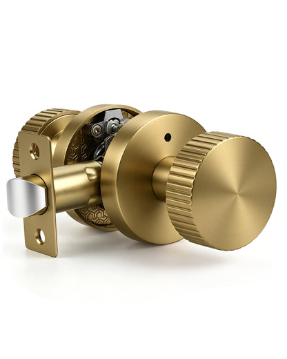 KNOBWELL 1 Pack Satin Brass Door Knobs Interior, Passage Brass Door Handle for Closet Hallway Keyless, Reversible Modern Design Levers Closet Knobs, Anti-Slip Threaded Grip, 250000 Cycles