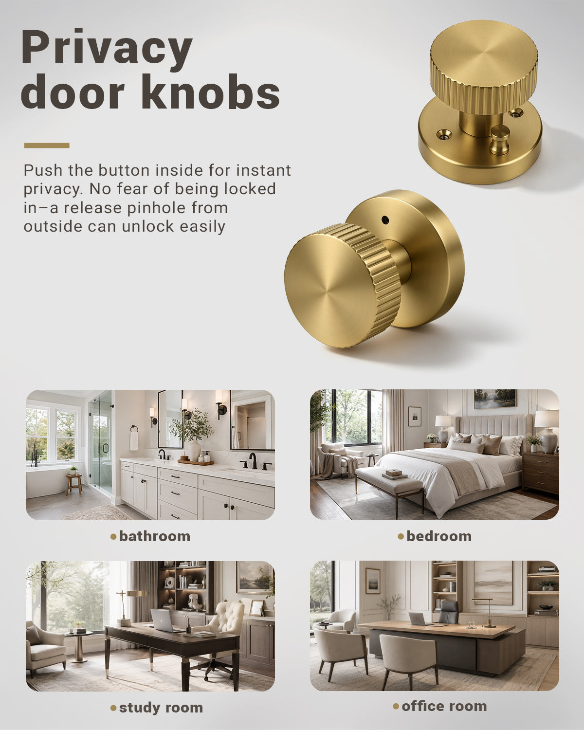 KNOBWELL 1 Pack Satin Brass Door Knobs Interior, Passage Brass Door Handle for Closet Hallway Keyless, Reversible Modern Design Levers Closet Knobs, Anti-Slip Threaded Grip, 250000 Cycles