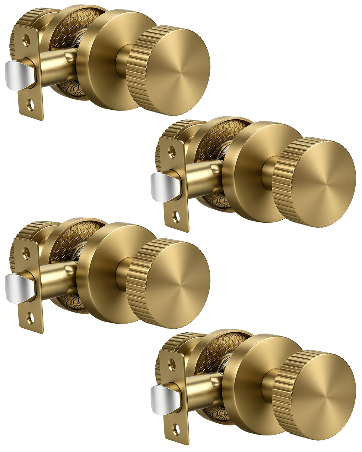 KNOBWELL 1 Pack Satin Brass Door Knobs Interior, Passage Brass Door Handle for Closet Hallway Keyless, Reversible Modern Design Levers Closet Knobs, Anti-Slip Threaded Grip, 250000 Cycles