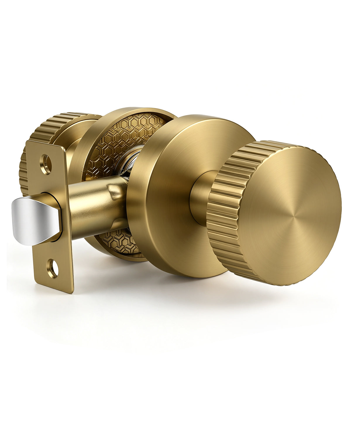 KNOBWELL 1 Pack Satin Brass Door Knobs Interior, Passage Brass Door Handle for Closet Hallway Keyless, Reversible Modern Design Levers Closet Knobs, Anti-Slip Threaded Grip, 250000 Cycles