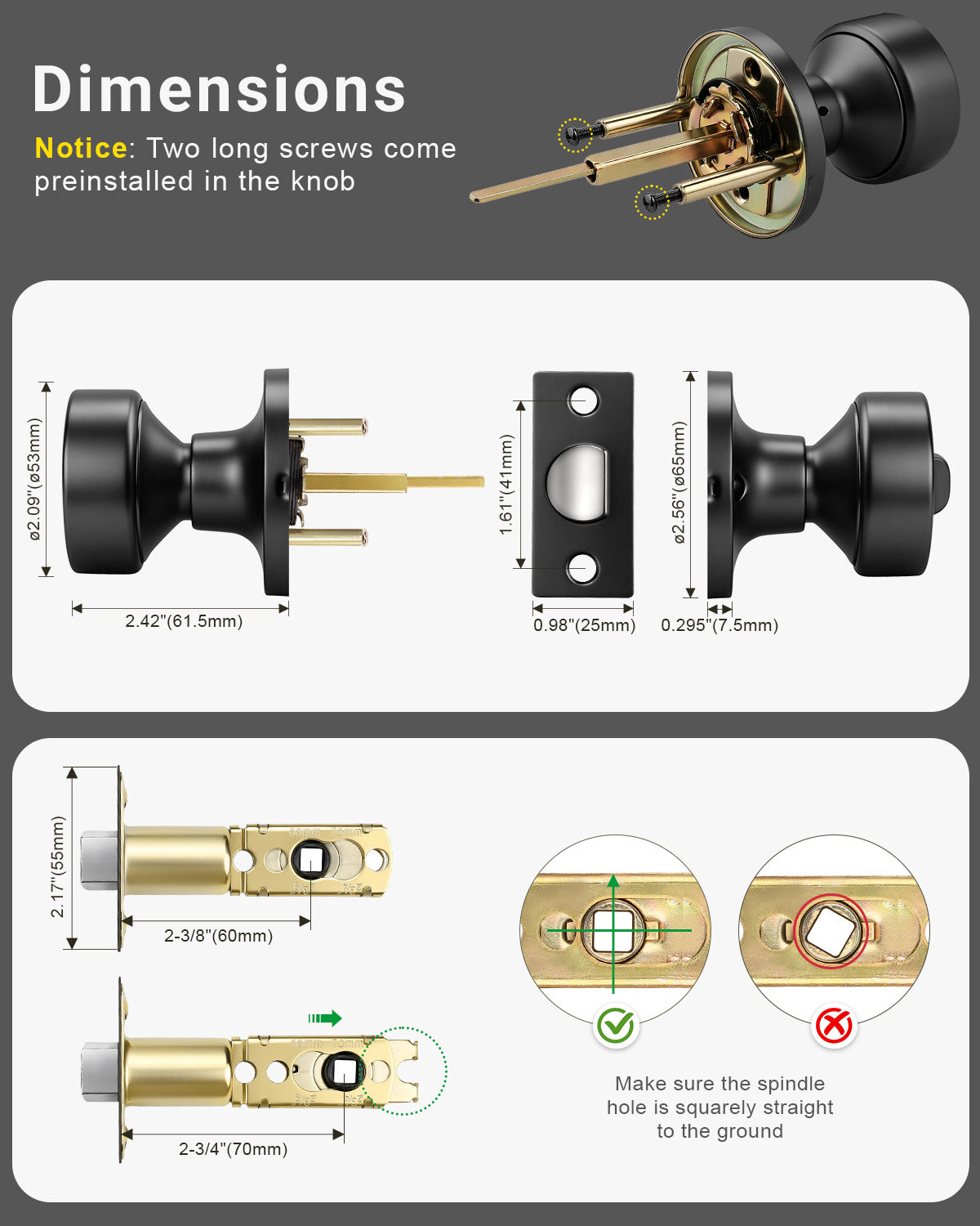 KNOBWELL 1 Pack Gold Door Knobs Interior, Privacy Door Knob for Bedroom or Bathroom, Heavy Duty Zinc-Alloy Privacy Door Knob, Gold Interior Door Knobs with Emergency Unlock