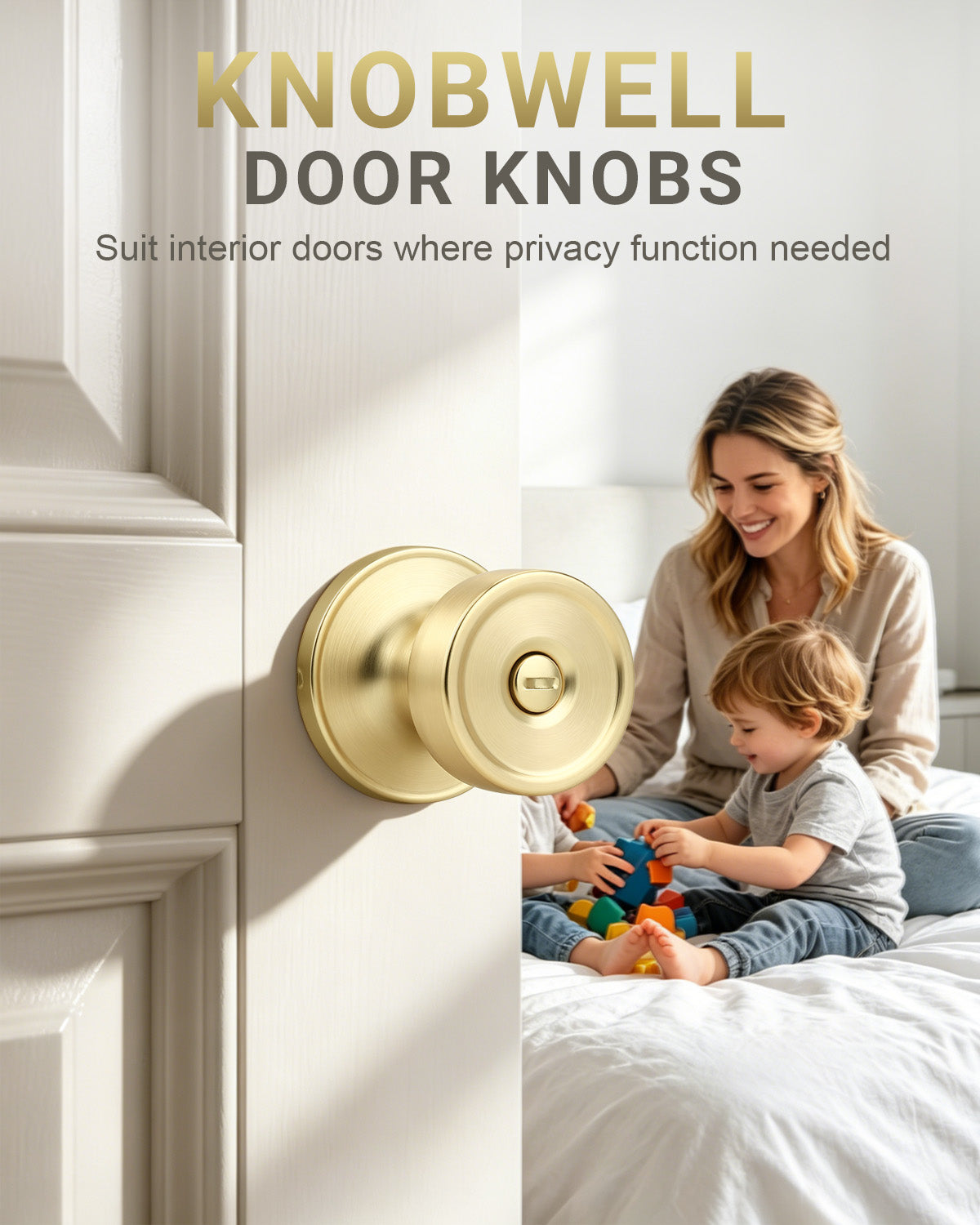 KNOBWELL 1 Pack Gold Door Knobs Interior, Privacy Door Knob for Bedroom or Bathroom, Heavy Duty Zinc-Alloy Privacy Door Knob, Gold Interior Door Knobs with Emergency Unlock