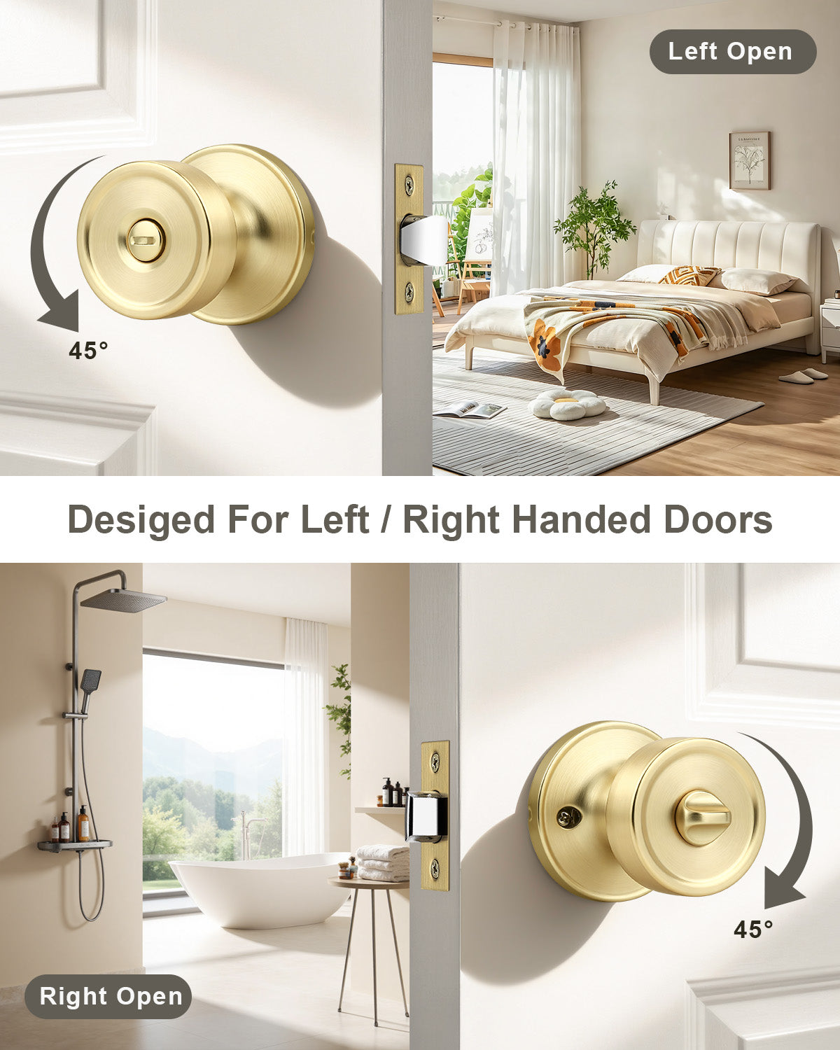KNOBWELL 1 Pack Gold Door Knobs Interior, Privacy Door Knob for Bedroom or Bathroom, Heavy Duty Zinc-Alloy Privacy Door Knob, Gold Interior Door Knobs with Emergency Unlock