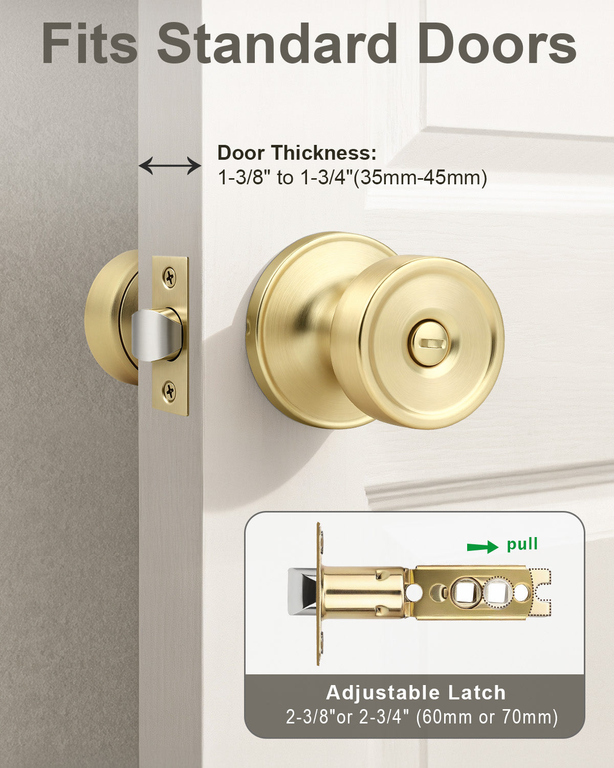 KNOBWELL 1 Pack Gold Door Knobs Interior, Privacy Door Knob for Bedroom or Bathroom, Heavy Duty Zinc-Alloy Privacy Door Knob, Gold Interior Door Knobs with Emergency Unlock