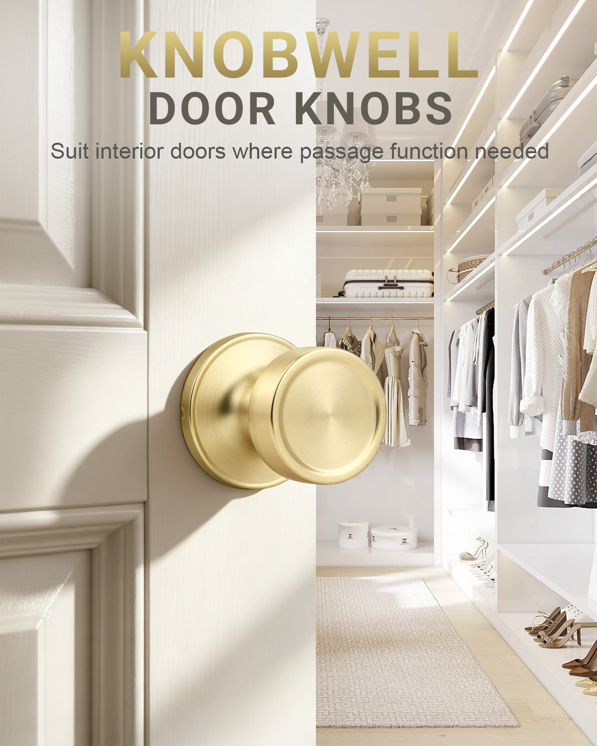 KNOBWELL 1 Pack Gold Door Knobs Interior, Privacy Door Knob for Bedroom or Bathroom, Heavy Duty Zinc-Alloy Privacy Door Knob, Gold Interior Door Knobs with Emergency Unlock