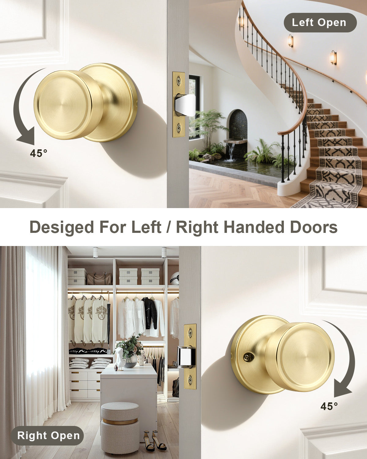 KNOBWELL 1 Pack Gold Door Knobs Interior, Privacy Door Knob for Bedroom or Bathroom, Heavy Duty Zinc-Alloy Privacy Door Knob, Gold Interior Door Knobs with Emergency Unlock