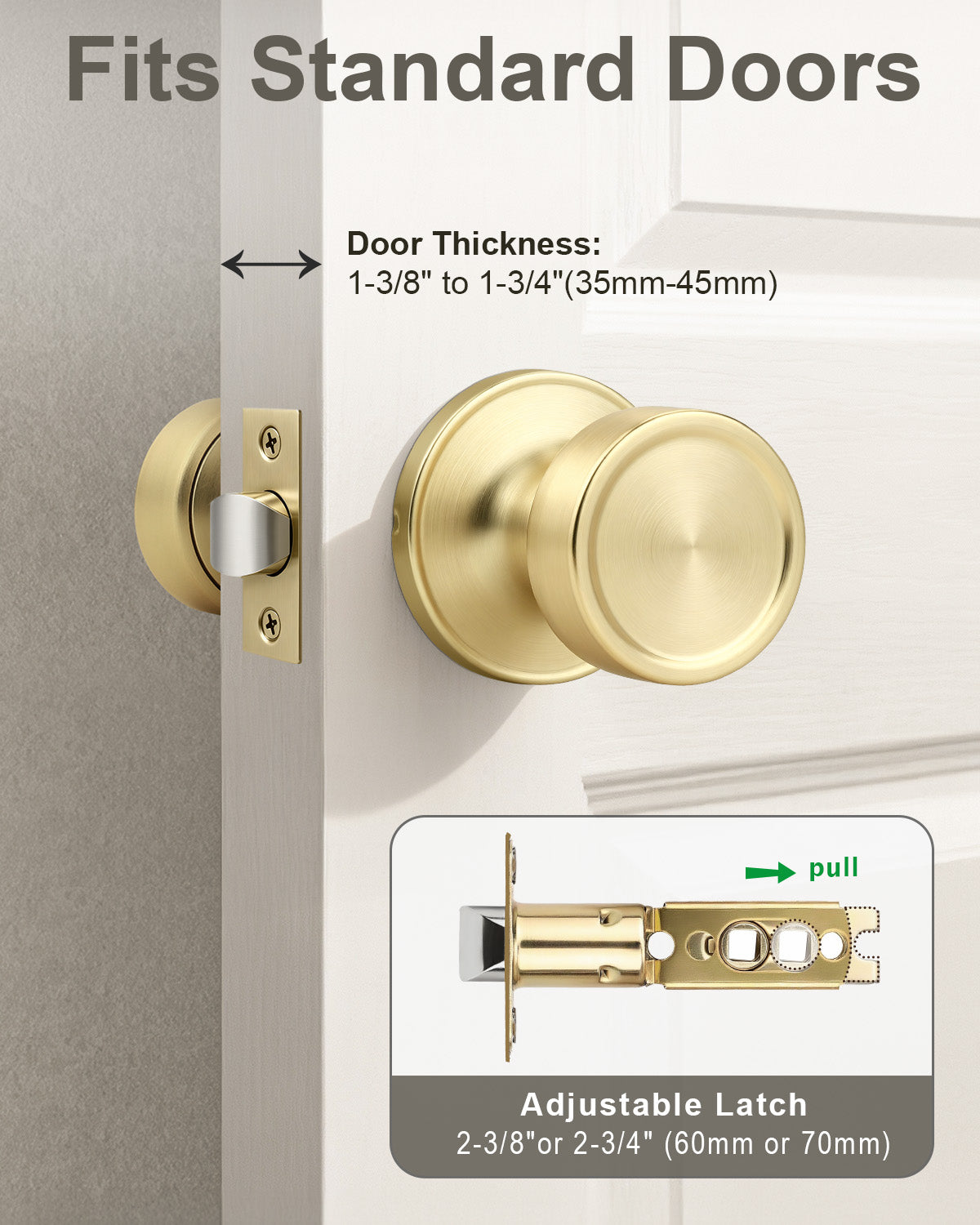 KNOBWELL 1 Pack Gold Door Knobs Interior, Privacy Door Knob for Bedroom or Bathroom, Heavy Duty Zinc-Alloy Privacy Door Knob, Gold Interior Door Knobs with Emergency Unlock