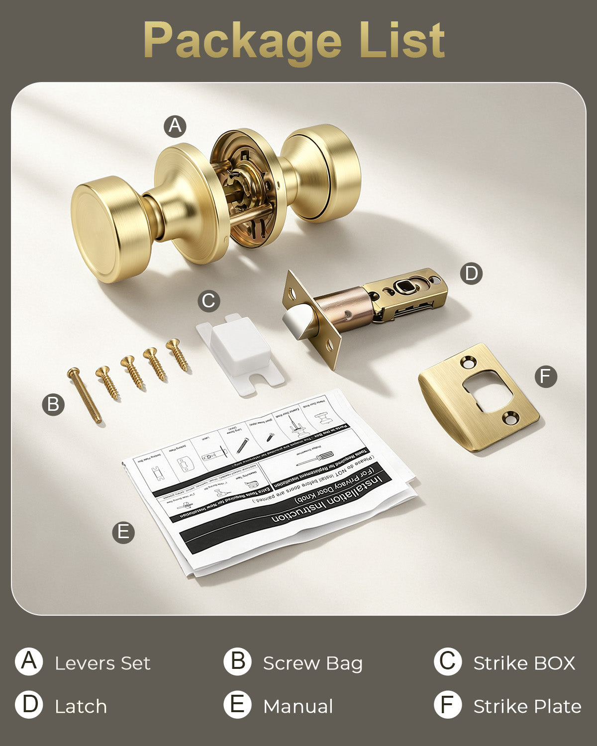 KNOBWELL 1 Pack Gold Door Knobs Interior, Privacy Door Knob for Bedroom or Bathroom, Heavy Duty Zinc-Alloy Privacy Door Knob, Gold Interior Door Knobs with Emergency Unlock