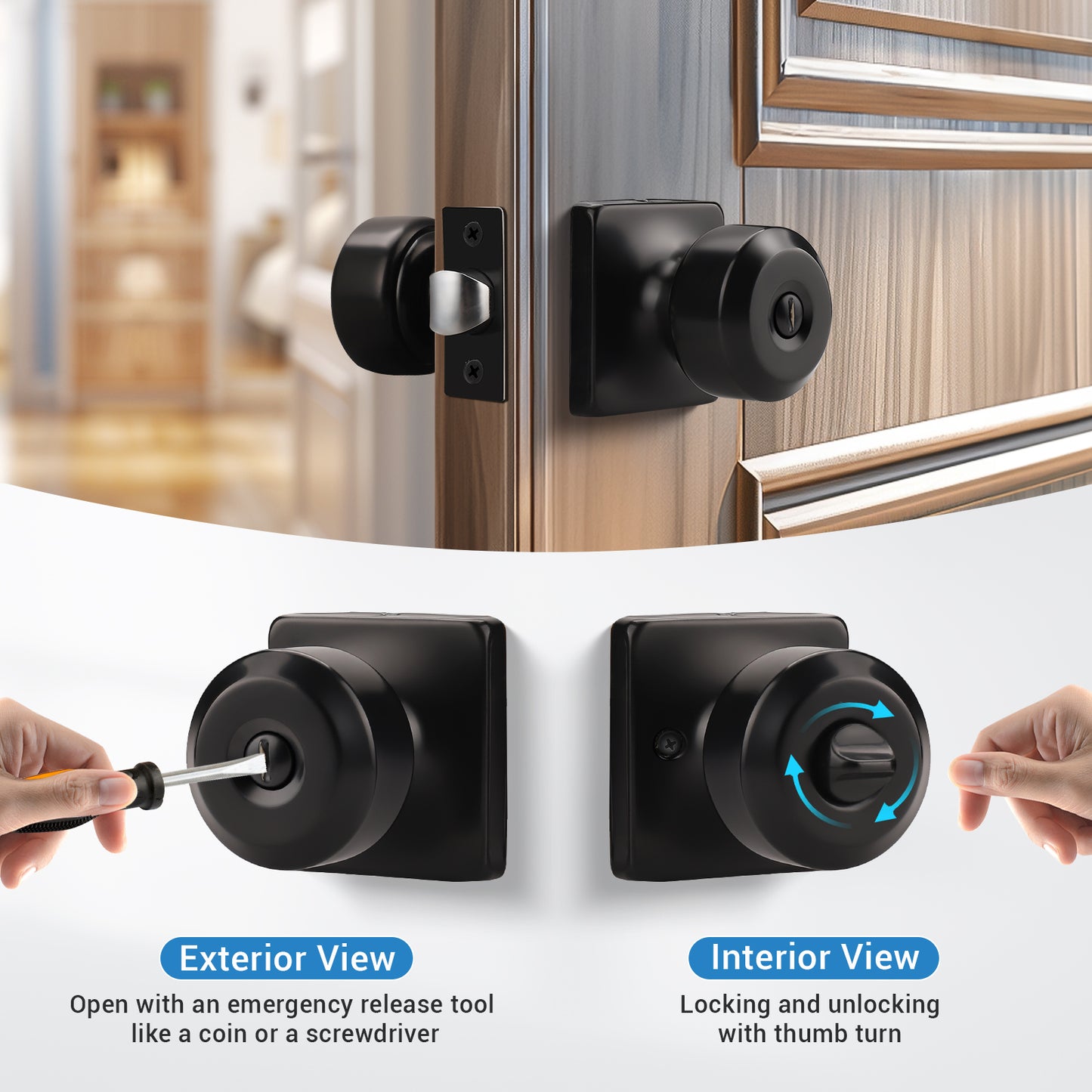 KNOBWELL Modern Square Interior Door Knobs-All Function