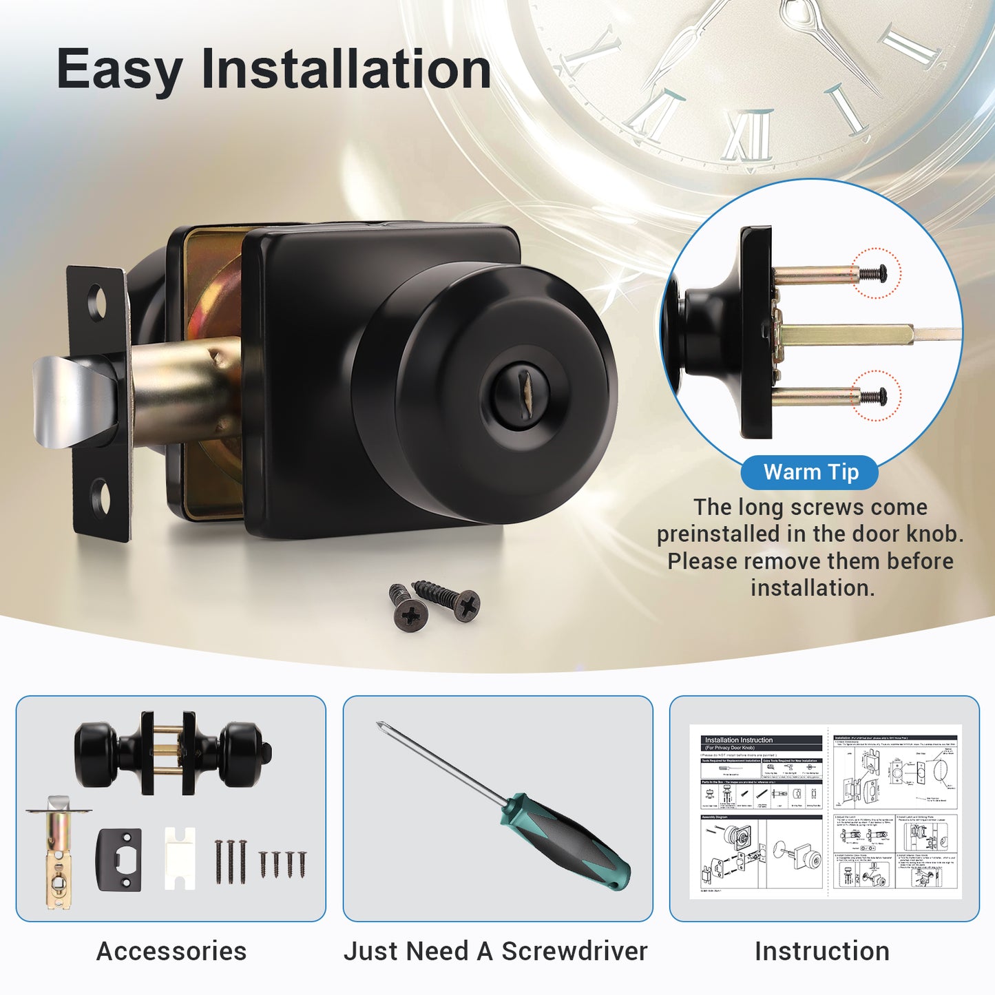 KNOBWELL Modern Square Interior Door Knobs-All Function