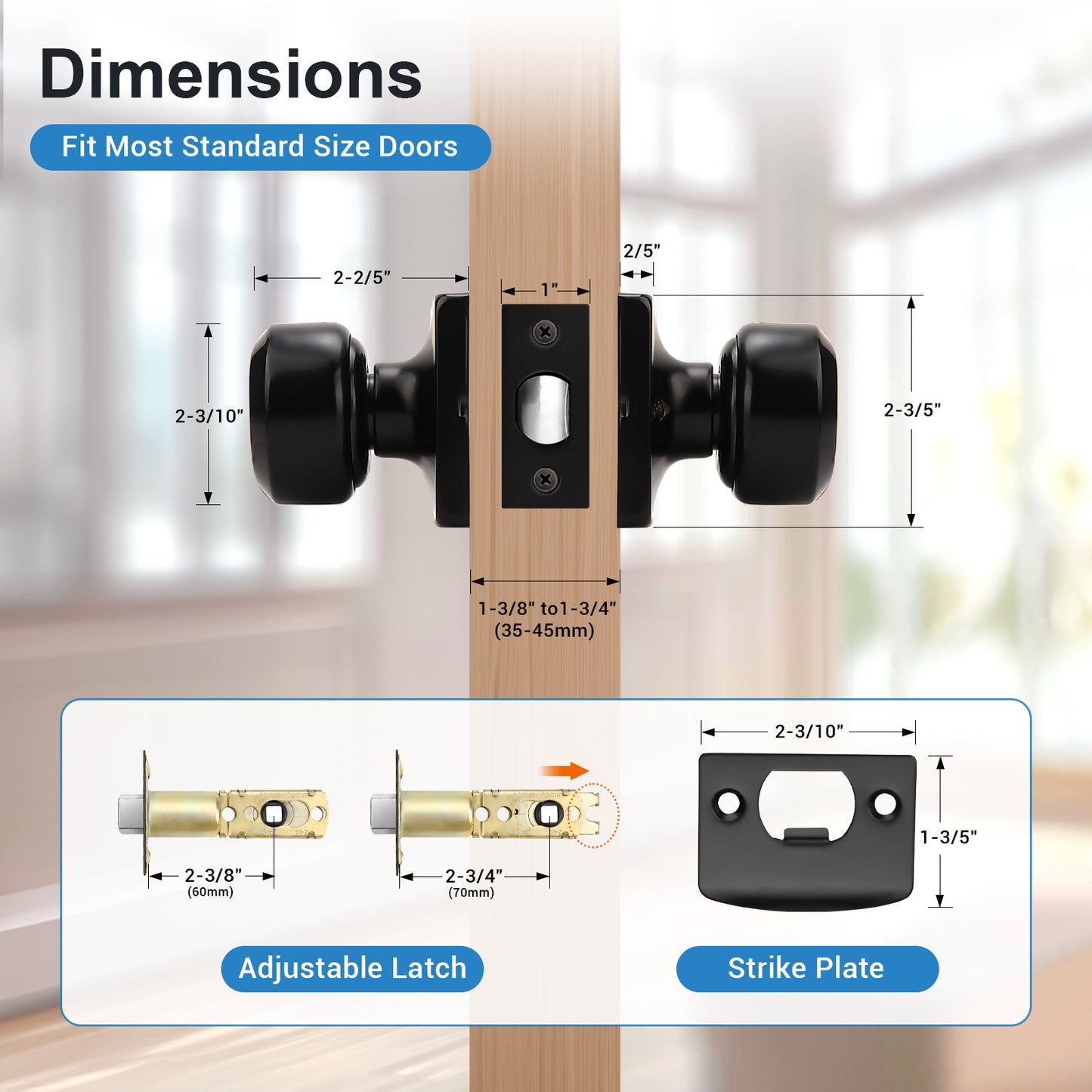 KNOBWELL Modern Square Interior Door Knobs-All Function