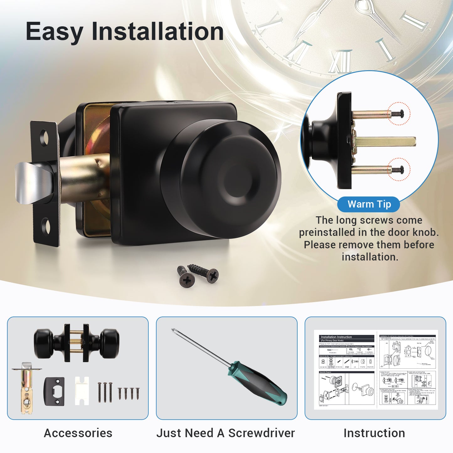 KNOBWELL Modern Square Interior Door Knobs-All Function