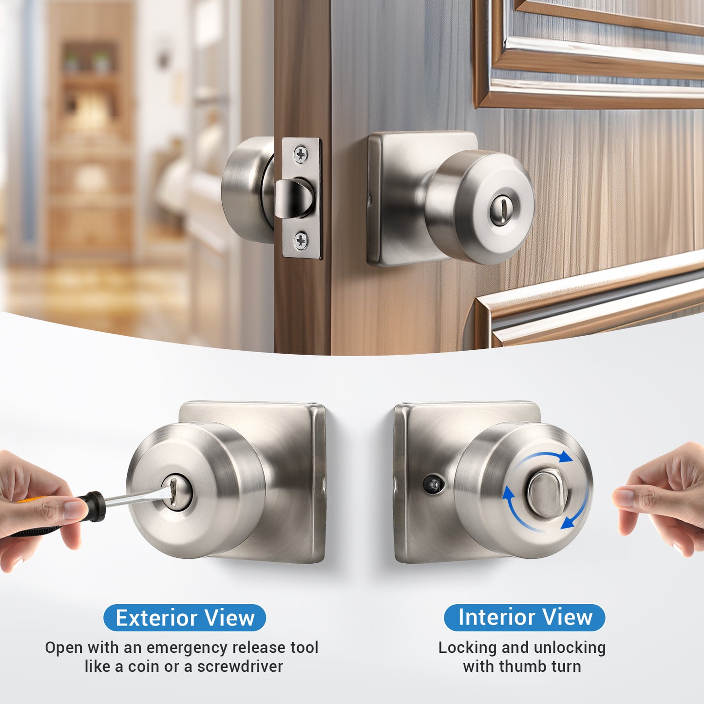 KNOBWELL Modern Square Interior Door Knobs-All Function