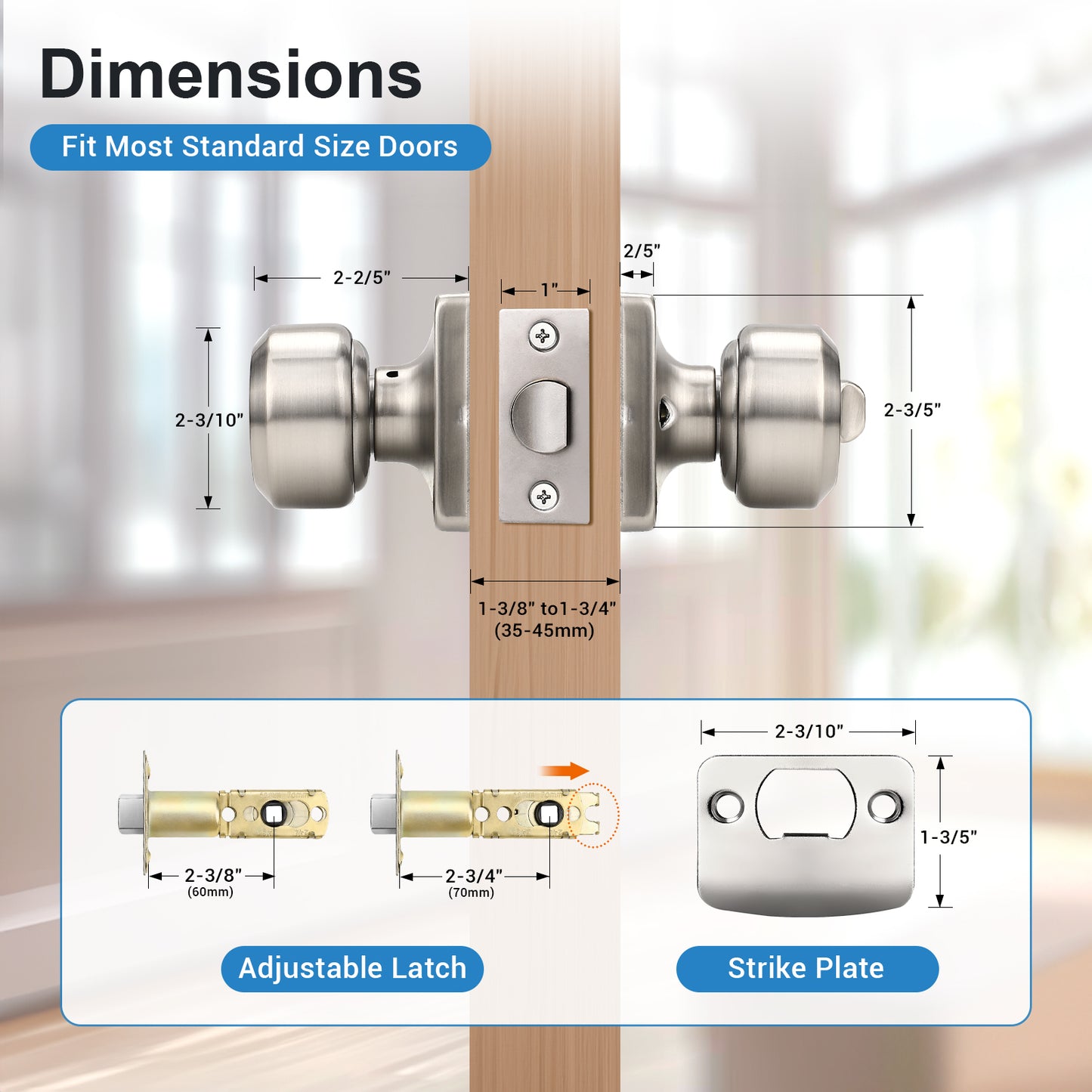 KNOBWELL Modern Square Interior Door Knobs-All Function