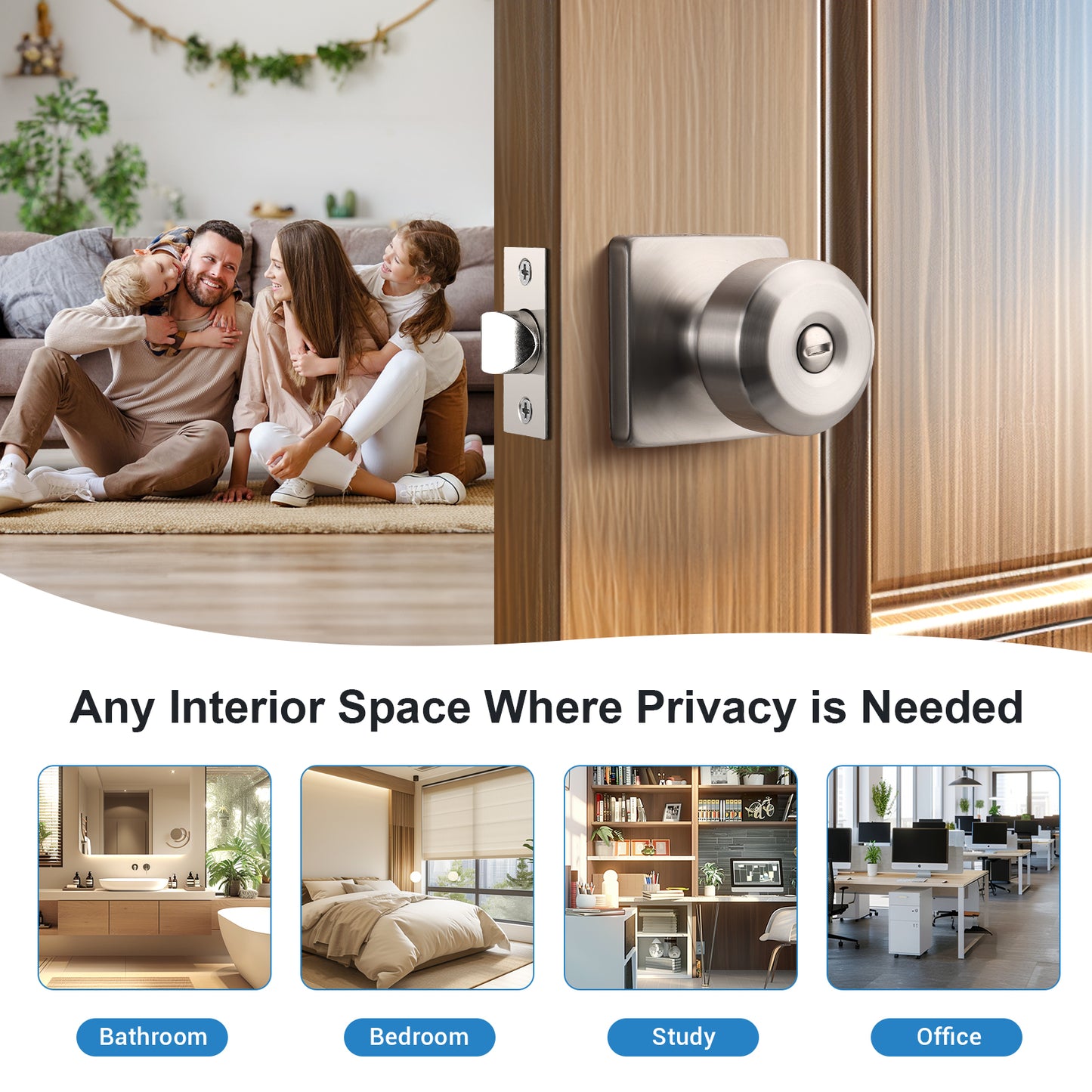 KNOBWELL Modern Square Interior Door Knobs-All Function