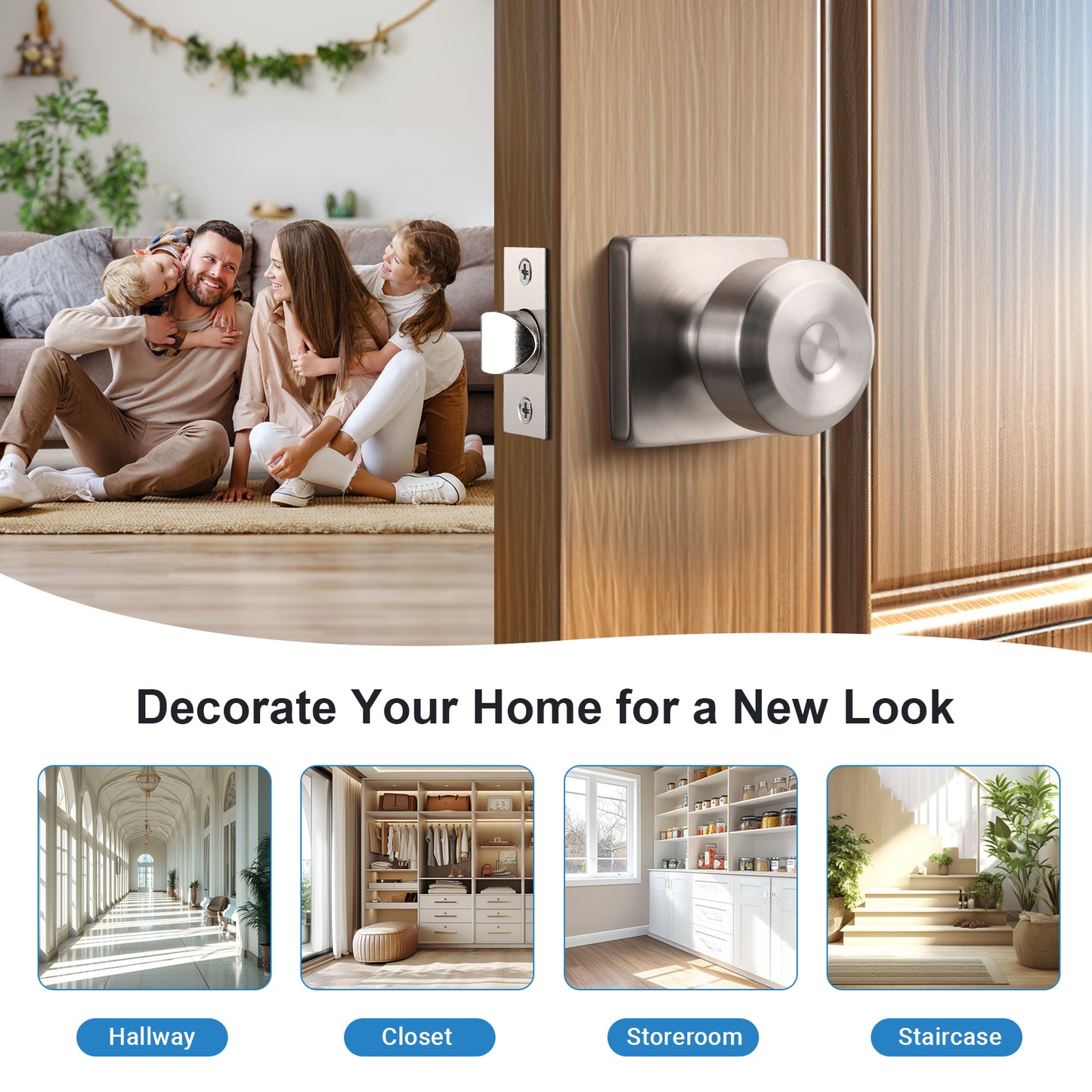 KNOBWELL Modern Square Interior Door Knobs-All Function