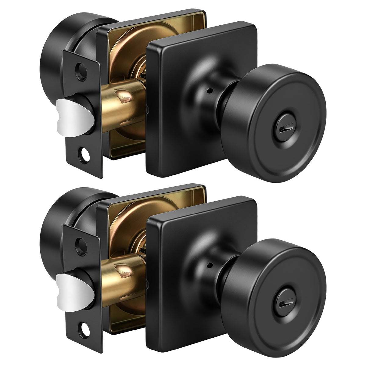 KNOBWELL 1 Pack Gold Door Knobs Interior, Privacy Door Knob for Bedroom or Bathroom, Square Shape Heavy Duty Zinc-Alloy Privacy Door Knob, Matte Gold Interior Door Knobs with Emergency Unlock