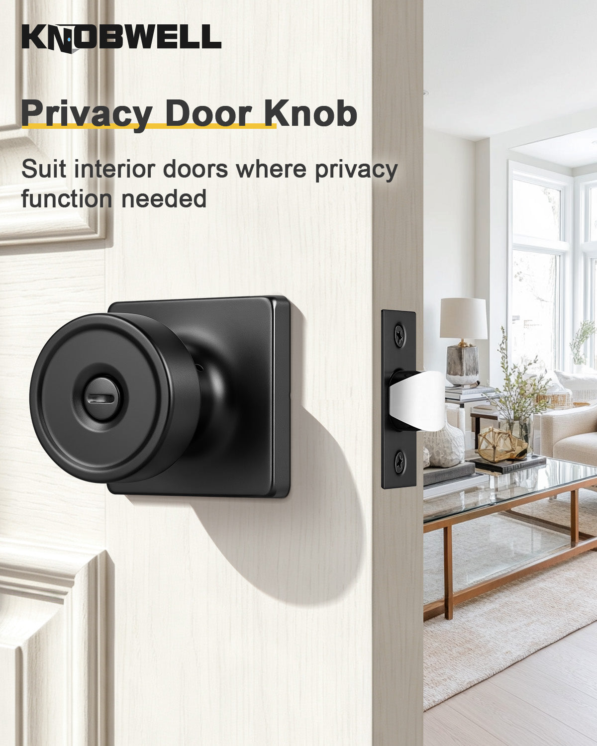 KNOBWELL 1 Pack Gold Door Knobs Interior, Privacy Door Knob for Bedroom or Bathroom, Square Shape Heavy Duty Zinc-Alloy Privacy Door Knob, Matte Gold Interior Door Knobs with Emergency Unlock
