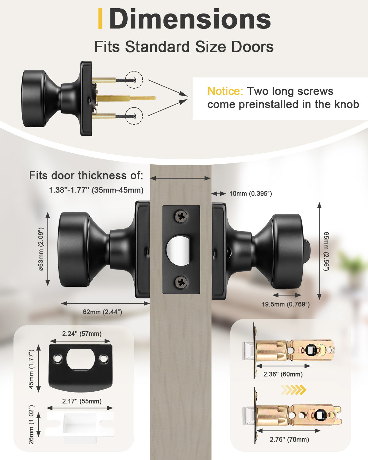 KNOBWELL 1 Pack Gold Door Knobs Interior, Privacy Door Knob for Bedroom or Bathroom, Square Shape Heavy Duty Zinc-Alloy Privacy Door Knob, Matte Gold Interior Door Knobs with Emergency Unlock