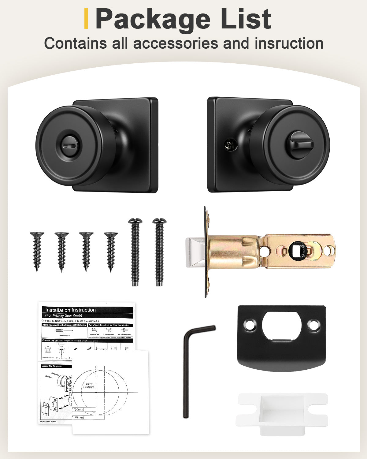 KNOBWELL 1 Pack Gold Door Knobs Interior, Privacy Door Knob for Bedroom or Bathroom, Square Shape Heavy Duty Zinc-Alloy Privacy Door Knob, Matte Gold Interior Door Knobs with Emergency Unlock