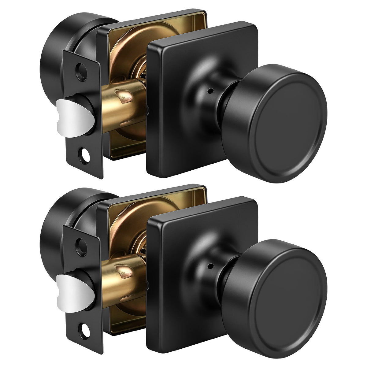 KNOBWELL 1 Pack Gold Door Knobs Interior, Privacy Door Knob for Bedroom or Bathroom, Square Shape Heavy Duty Zinc-Alloy Privacy Door Knob, Matte Gold Interior Door Knobs with Emergency Unlock