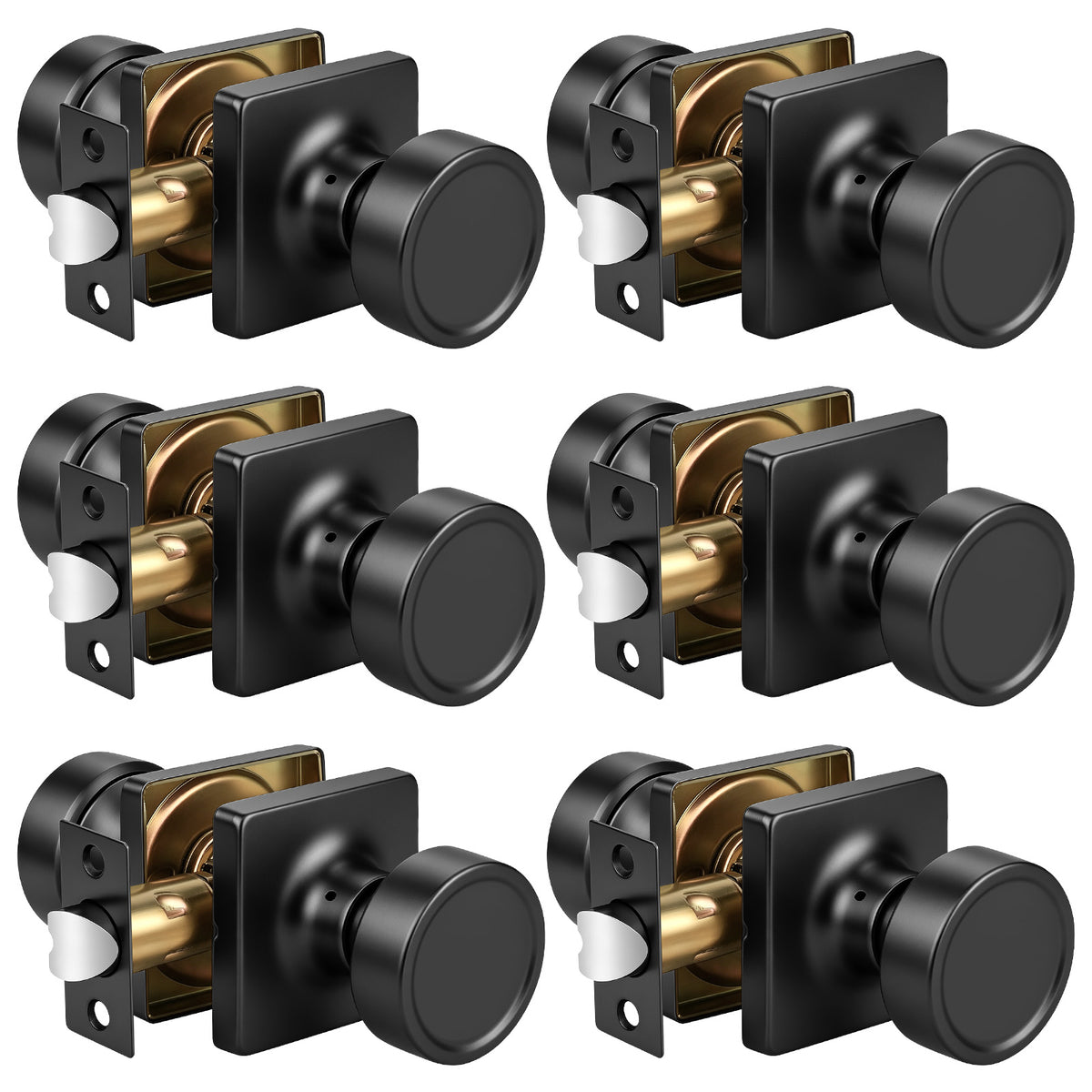KNOBWELL 1 Pack Gold Door Knobs Interior, Privacy Door Knob for Bedroom or Bathroom, Square Shape Heavy Duty Zinc-Alloy Privacy Door Knob, Matte Gold Interior Door Knobs with Emergency Unlock