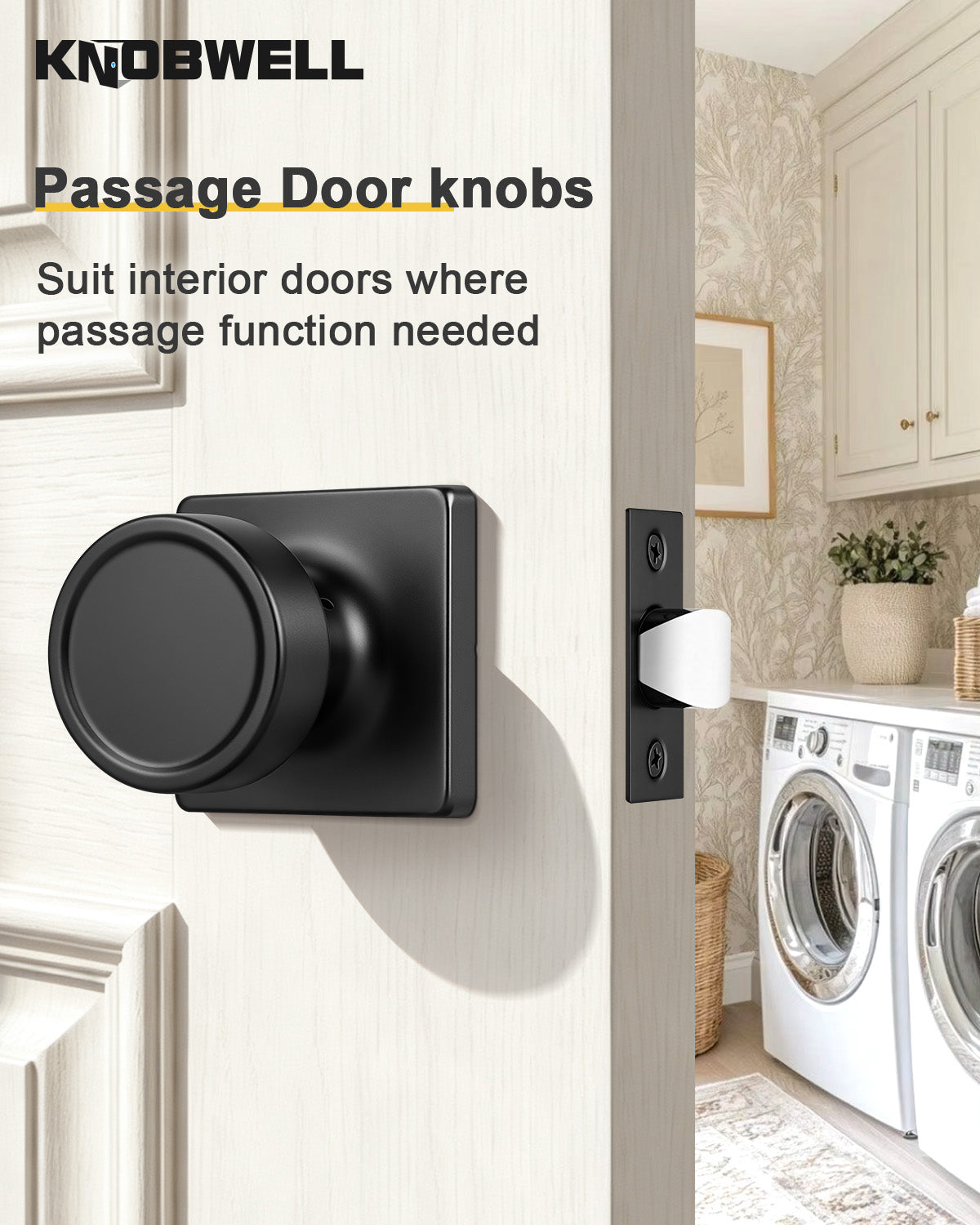 KNOBWELL 1 Pack Gold Door Knobs Interior, Privacy Door Knob for Bedroom or Bathroom, Square Shape Heavy Duty Zinc-Alloy Privacy Door Knob, Matte Gold Interior Door Knobs with Emergency Unlock