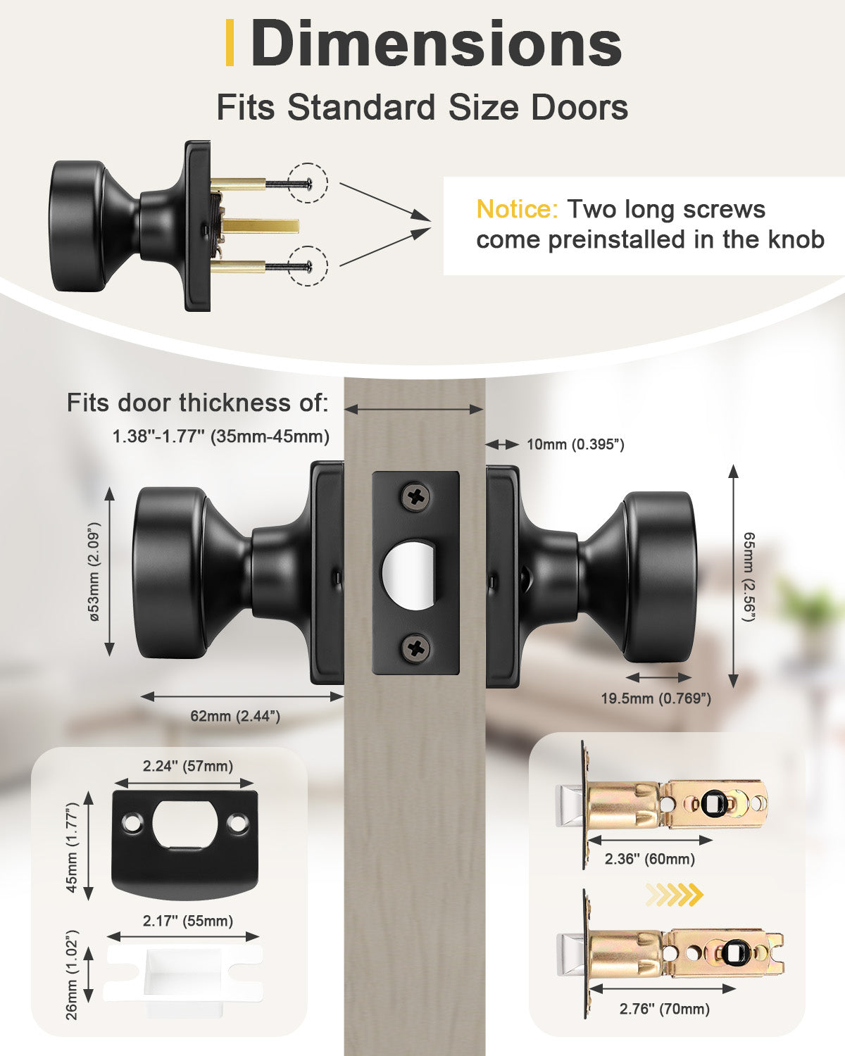 KNOBWELL 1 Pack Gold Door Knobs Interior, Privacy Door Knob for Bedroom or Bathroom, Square Shape Heavy Duty Zinc-Alloy Privacy Door Knob, Matte Gold Interior Door Knobs with Emergency Unlock