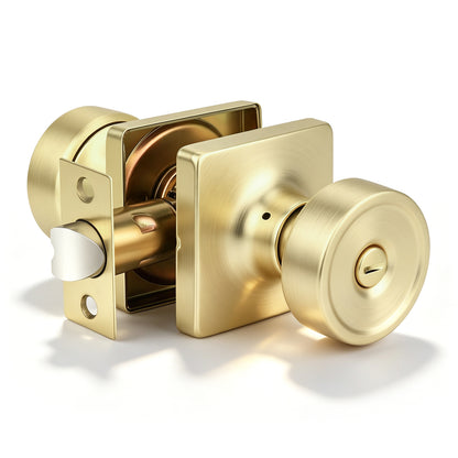 KNOBWELL 1 Pack Gold Door Knobs Interior, Privacy Door Knob for Bedroom or Bathroom, Square Shape Heavy Duty Zinc-Alloy Privacy Door Knob, Matte Gold Interior Door Knobs with Emergency Unlock