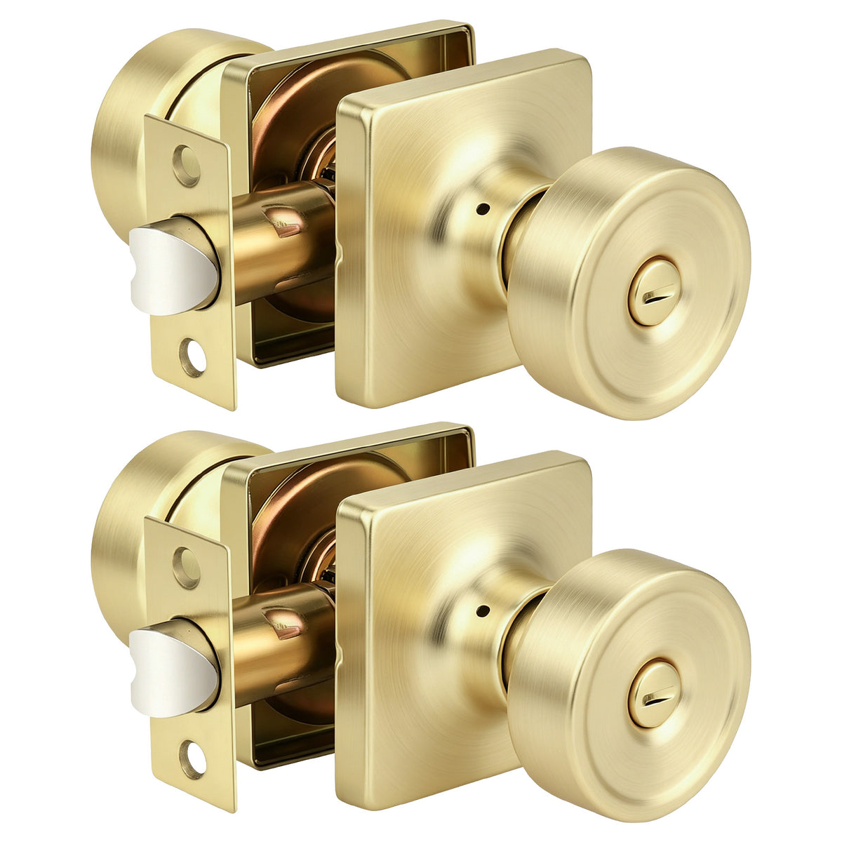 KNOBWELL 1 Pack Gold Door Knobs Interior, Privacy Door Knob for Bedroom or Bathroom, Square Shape Heavy Duty Zinc-Alloy Privacy Door Knob, Matte Gold Interior Door Knobs with Emergency Unlock
