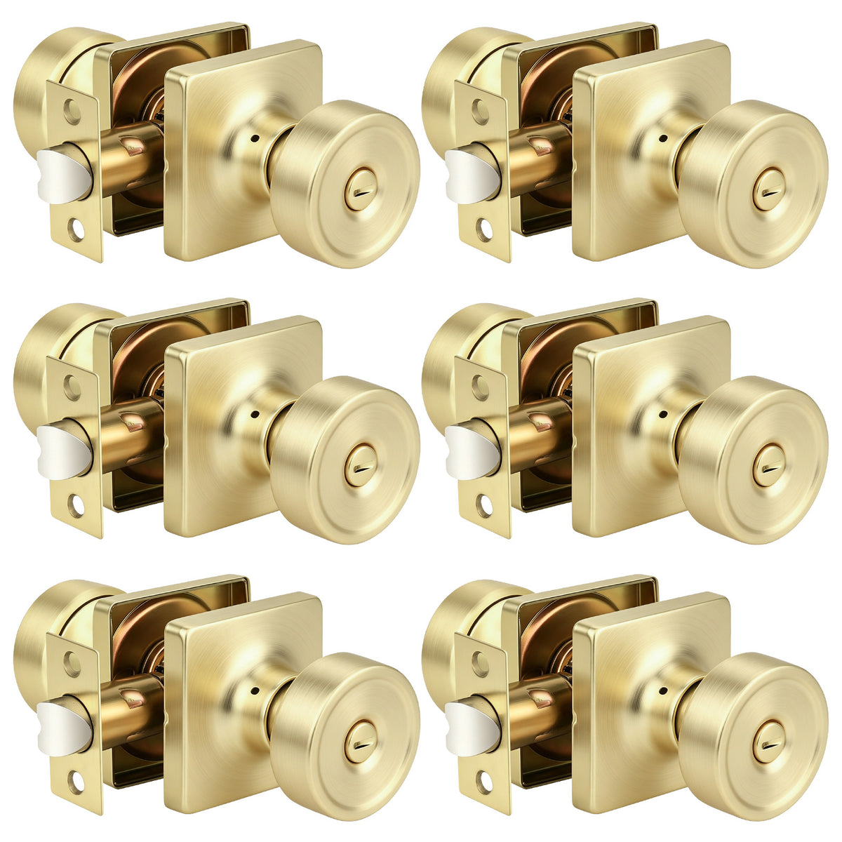 KNOBWELL 1 Pack Gold Door Knobs Interior, Privacy Door Knob for Bedroom or Bathroom, Square Shape Heavy Duty Zinc-Alloy Privacy Door Knob, Matte Gold Interior Door Knobs with Emergency Unlock