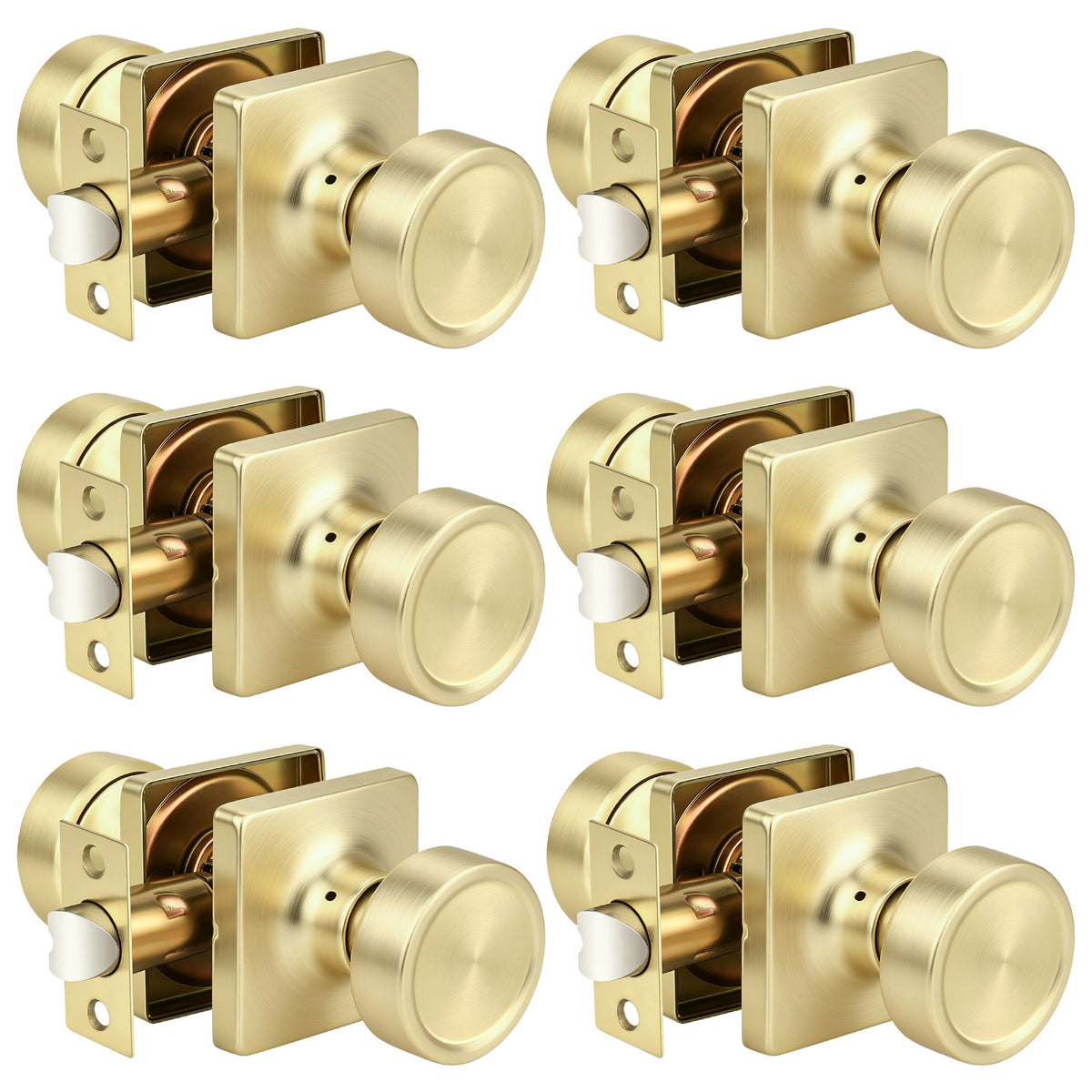 KNOBWELL 1 Pack Gold Door Knobs Interior, Privacy Door Knob for Bedroom or Bathroom, Square Shape Heavy Duty Zinc-Alloy Privacy Door Knob, Matte Gold Interior Door Knobs with Emergency Unlock