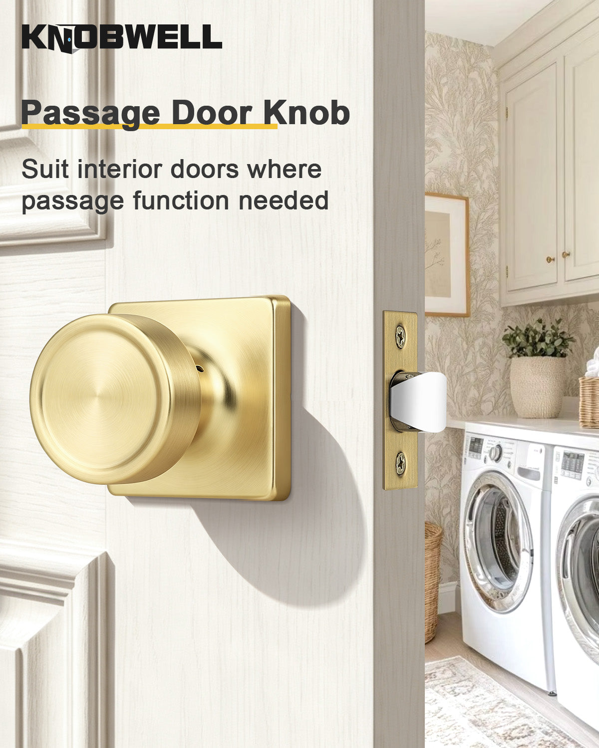 KNOBWELL 1 Pack Gold Door Knobs Interior, Privacy Door Knob for Bedroom or Bathroom, Square Shape Heavy Duty Zinc-Alloy Privacy Door Knob, Matte Gold Interior Door Knobs with Emergency Unlock
