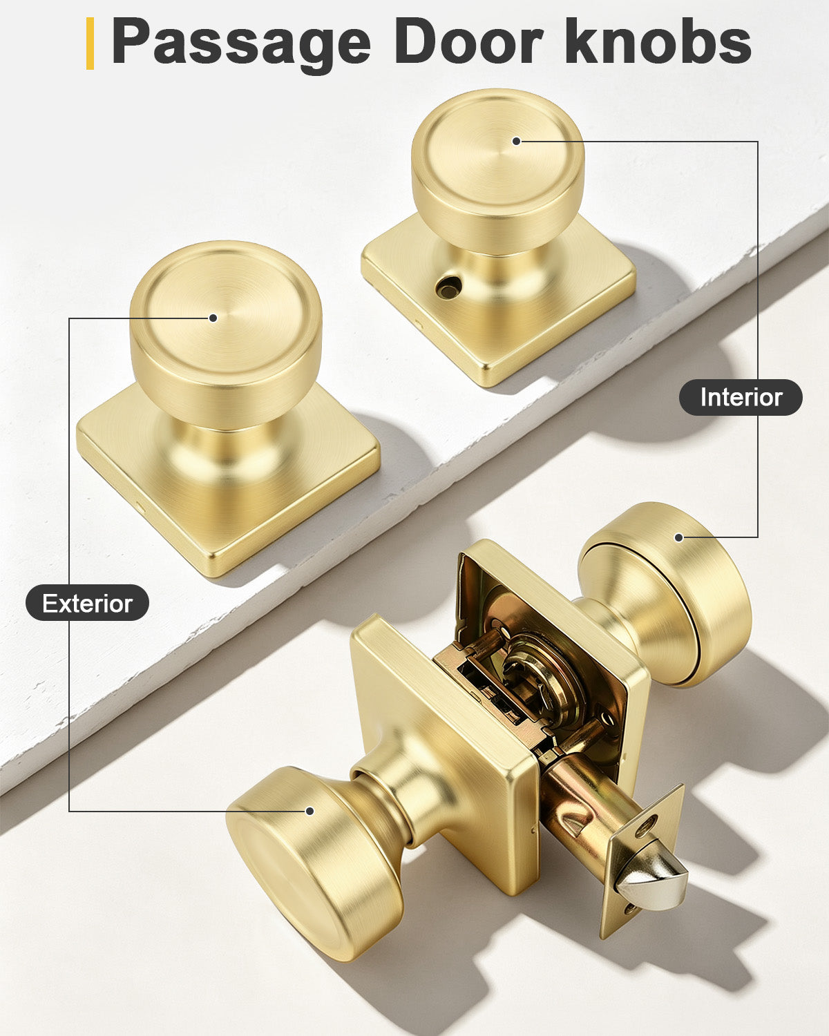 KNOBWELL 1 Pack Gold Door Knobs Interior, Privacy Door Knob for Bedroom or Bathroom, Square Shape Heavy Duty Zinc-Alloy Privacy Door Knob, Matte Gold Interior Door Knobs with Emergency Unlock