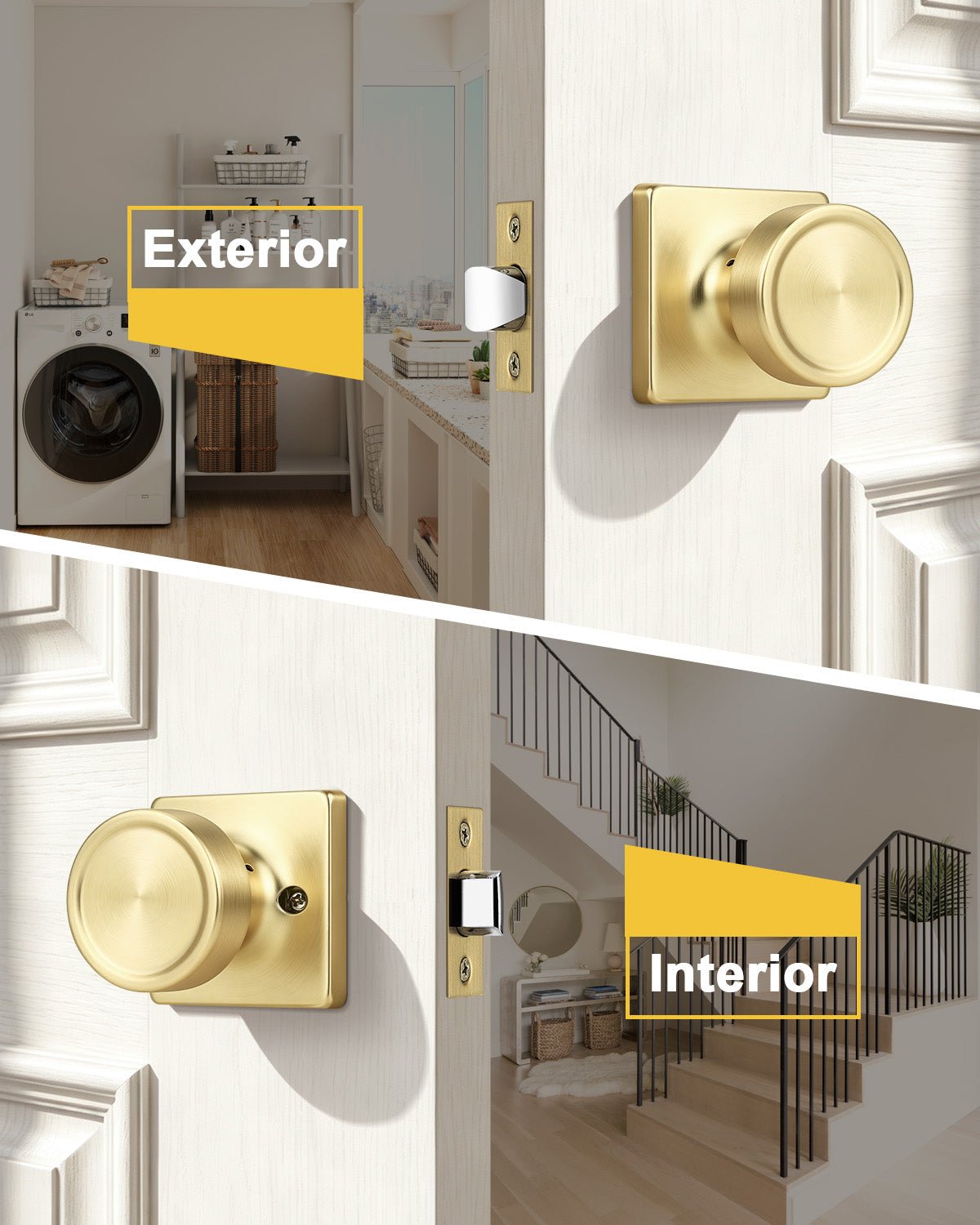 KNOBWELL 1 Pack Gold Door Knobs Interior, Privacy Door Knob for Bedroom or Bathroom, Square Shape Heavy Duty Zinc-Alloy Privacy Door Knob, Matte Gold Interior Door Knobs with Emergency Unlock